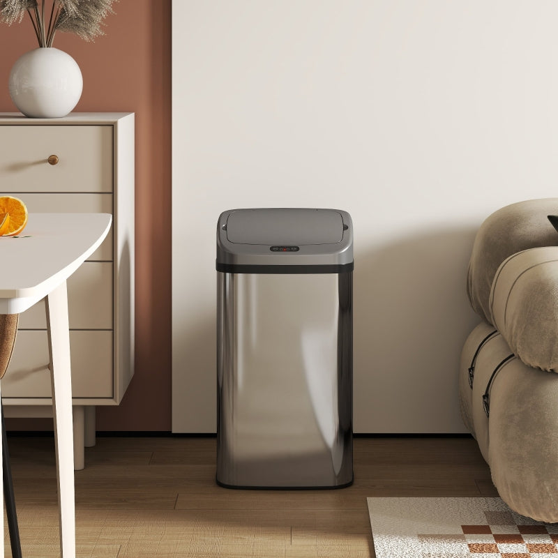 Sensor Trash Can 48L Automatic Closing - Stainless Steel Silver Tone