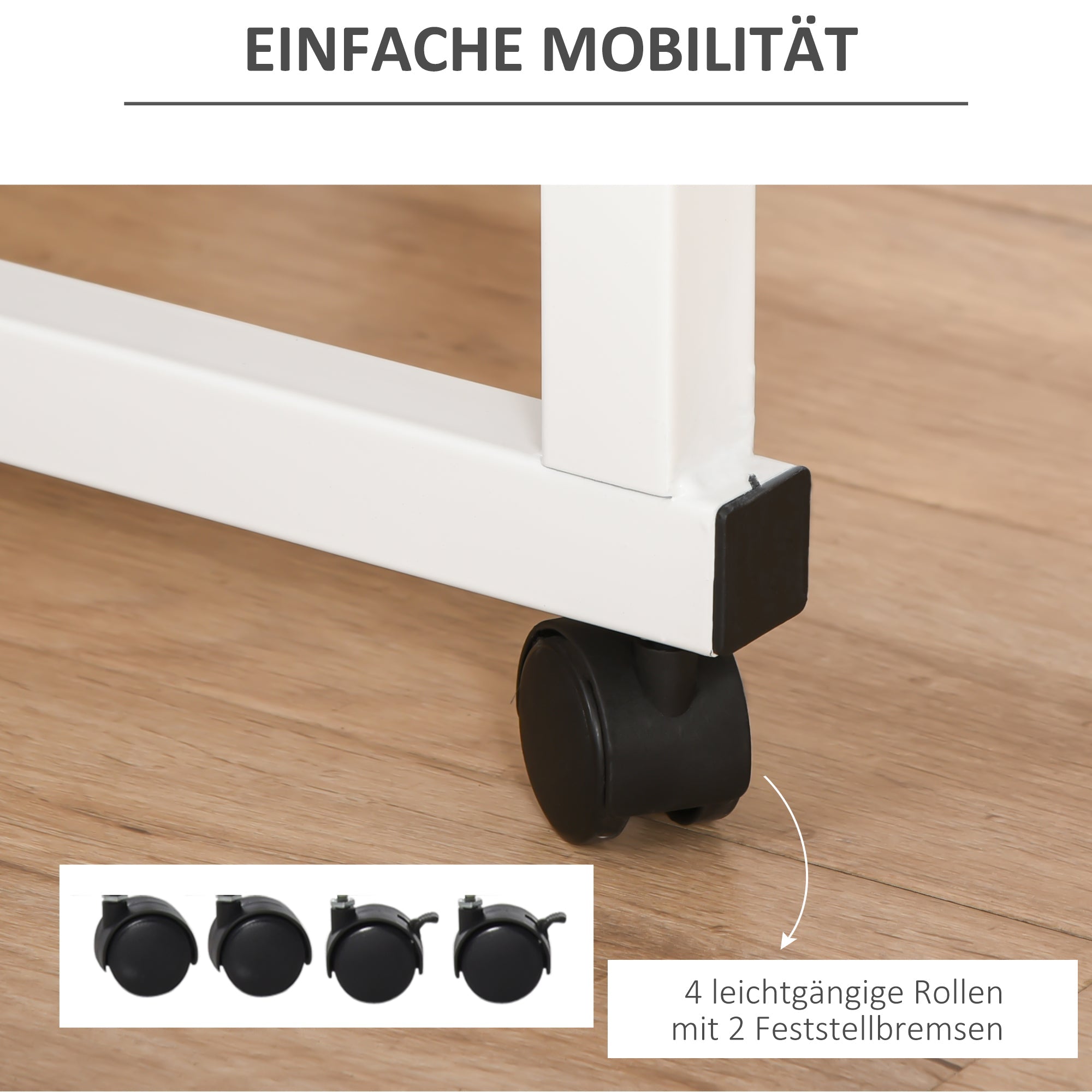 Beistelltisch verstellbar, fahrbarer C-Tisch, Spanplatte & Stahl