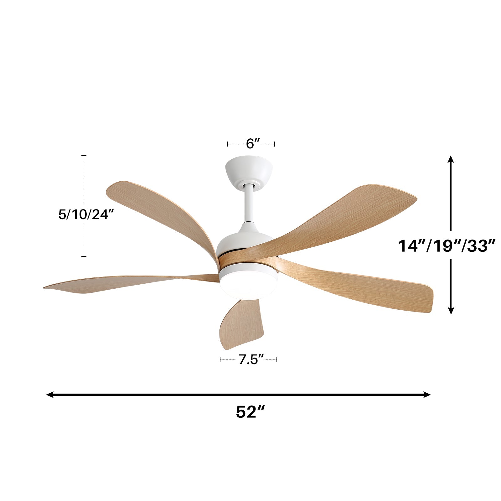 52-inch Modern Ceiling Fan, 3-Color Dimmable LED, Remote, Reversible DC Motor, White