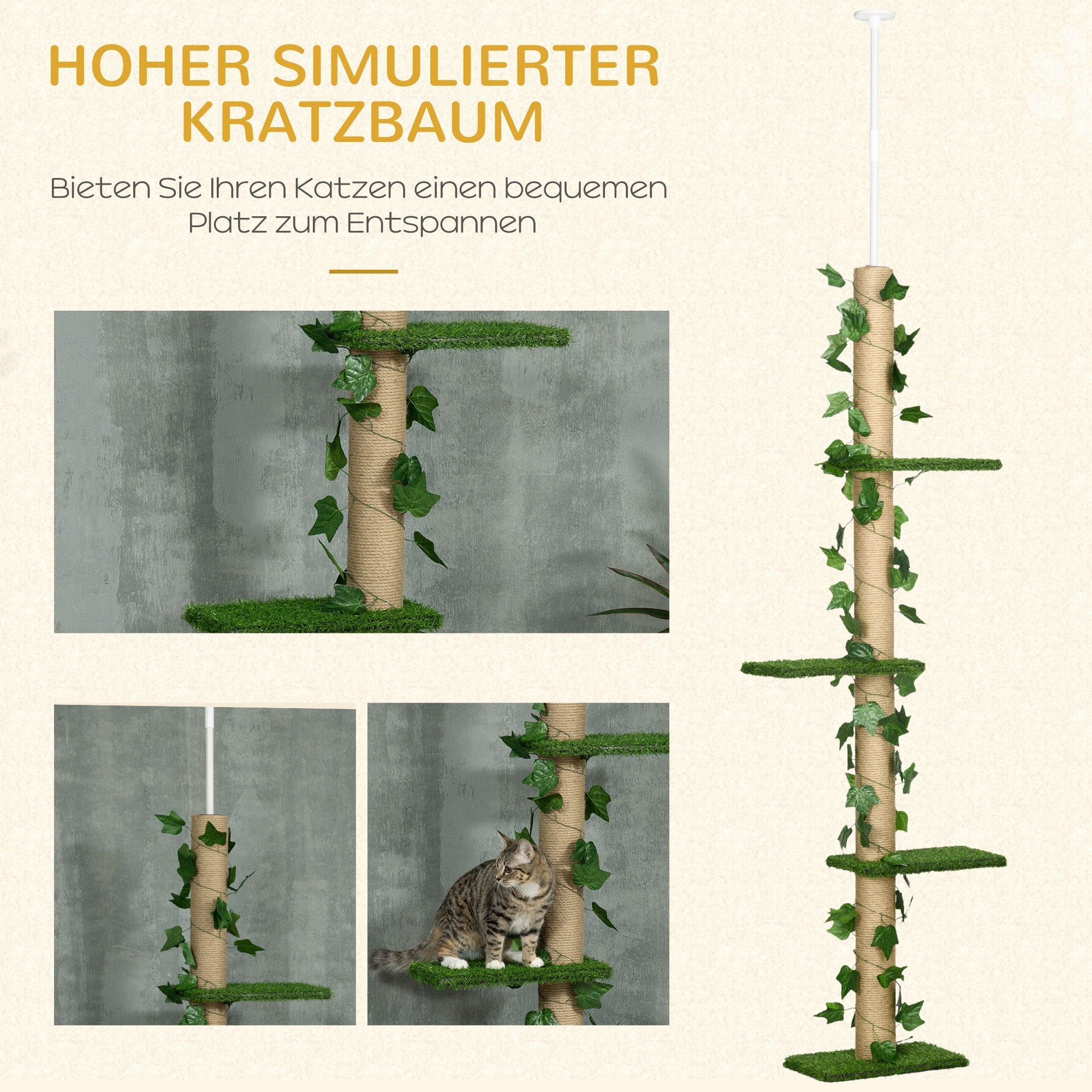 Cat Tree, Height Adjustable Jute, Green and Yellow