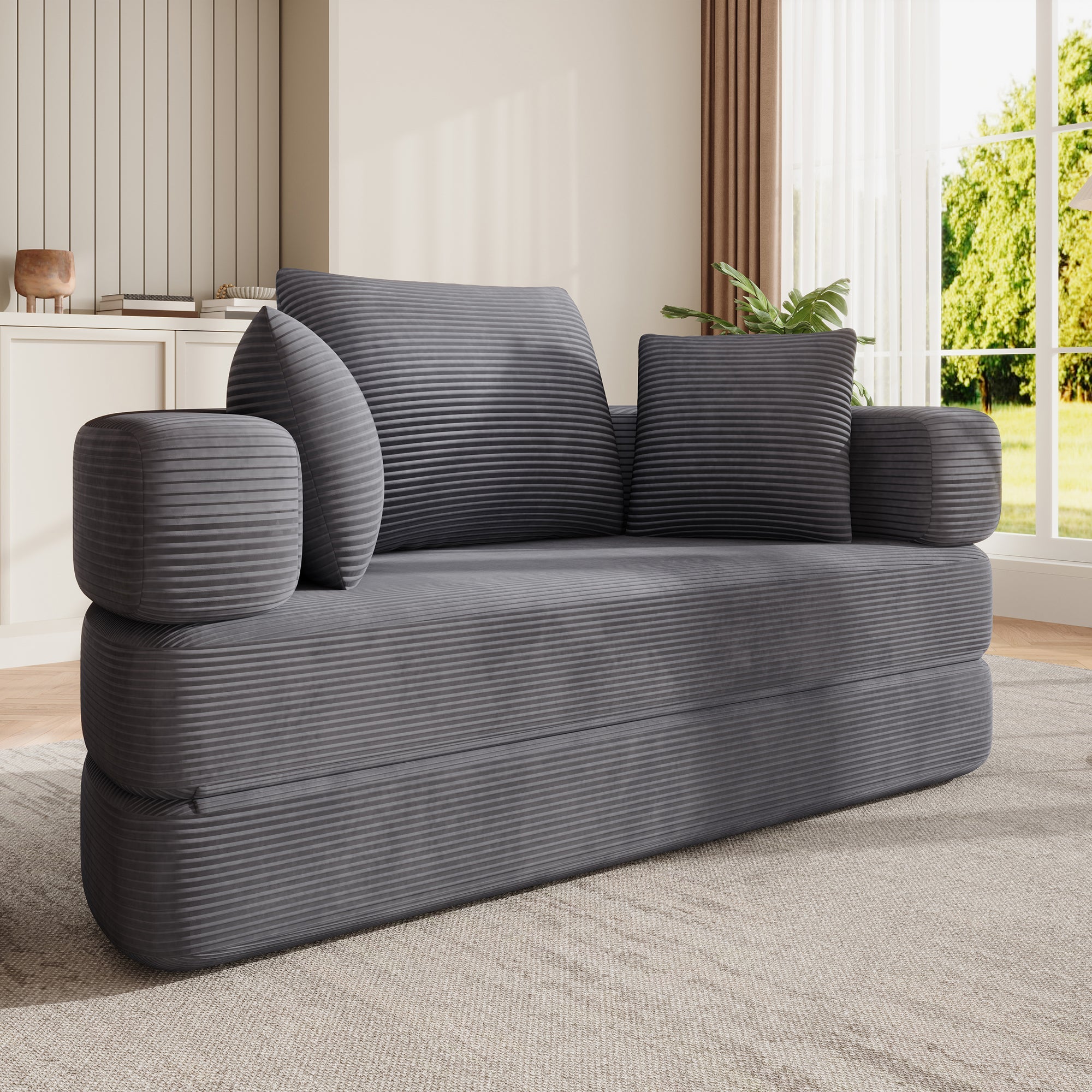 Multifunctional Sofa Bed, Fold-Out Oval Couch (173x176cm), Corduroy