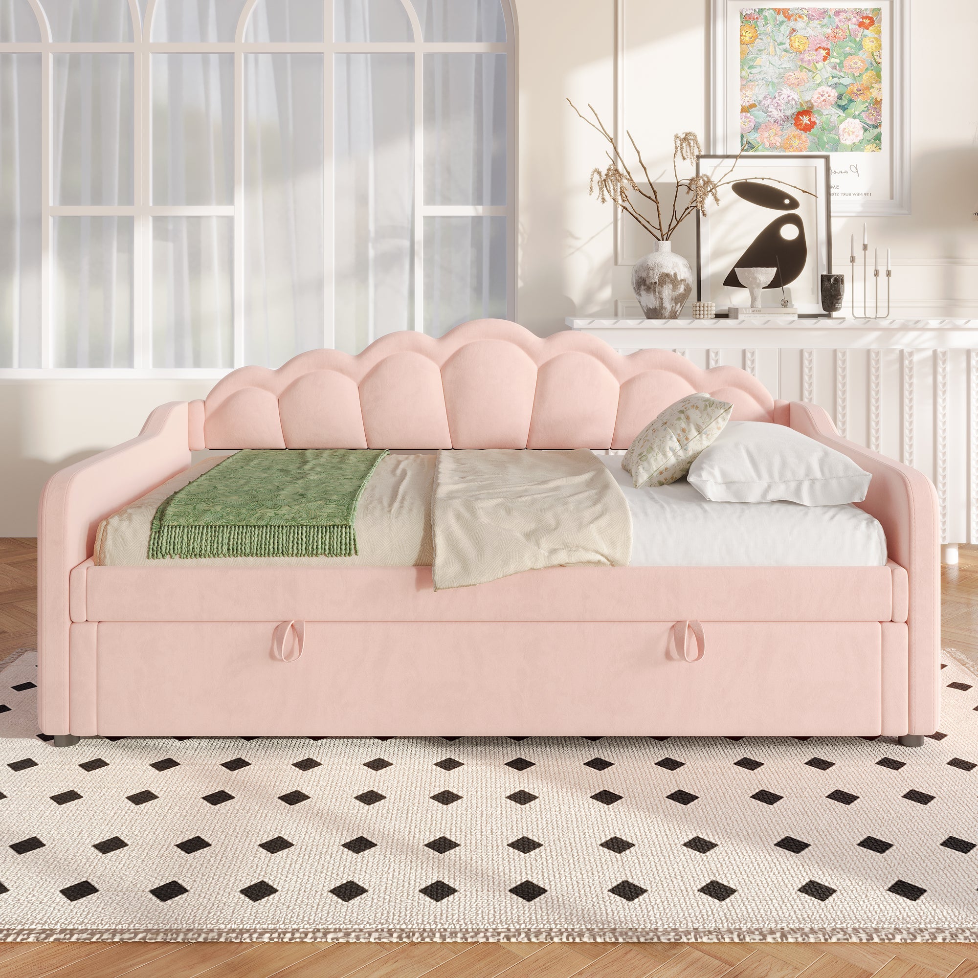 Single pink bed with storage