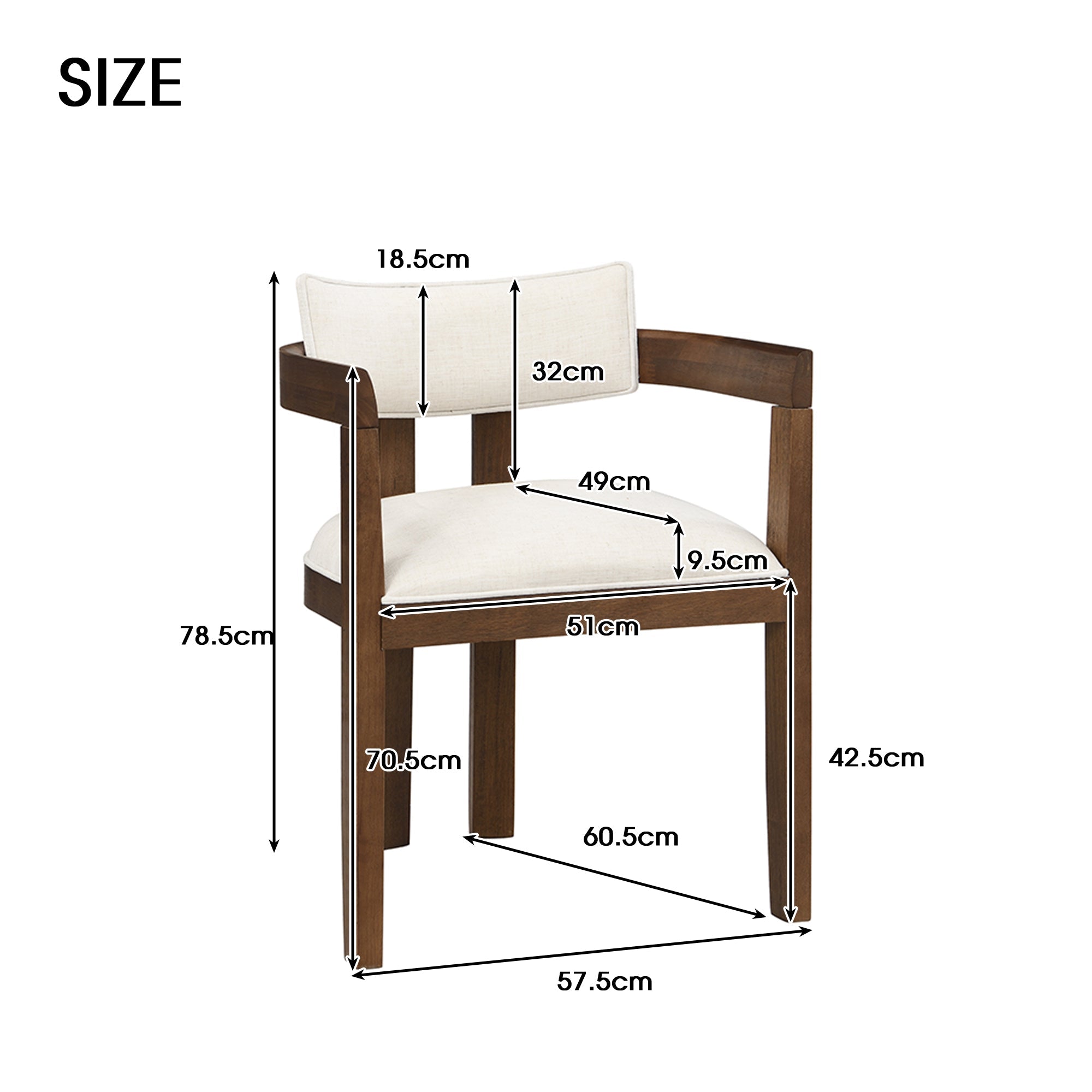 2 Solid Wood Dining Chairs Comfortable Modern Style Linen Fabric Walnut Color