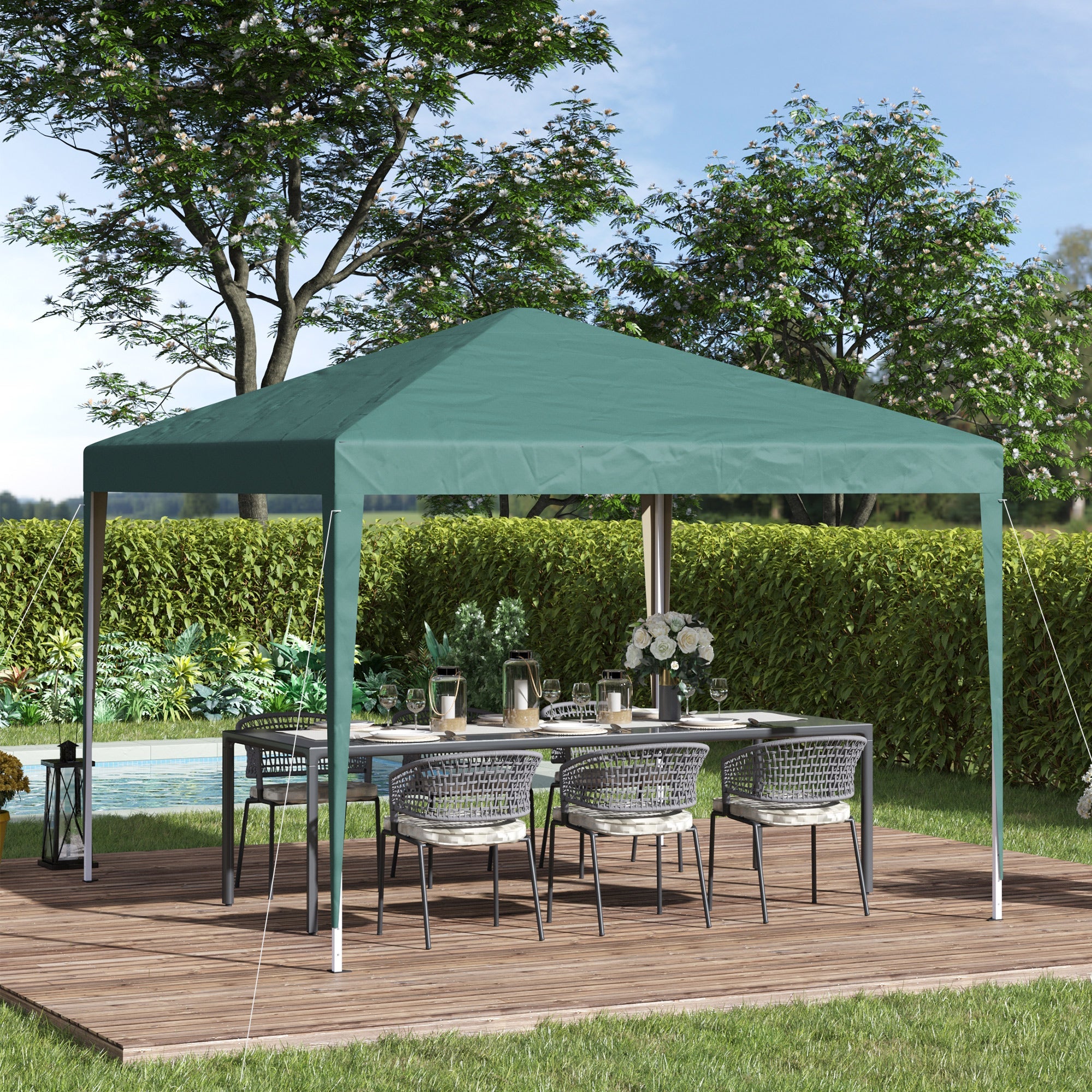 Garden Pop Up Gazebo, 3 x 3M Height Adjustable Tent Canopy with Carrying Bag, Green