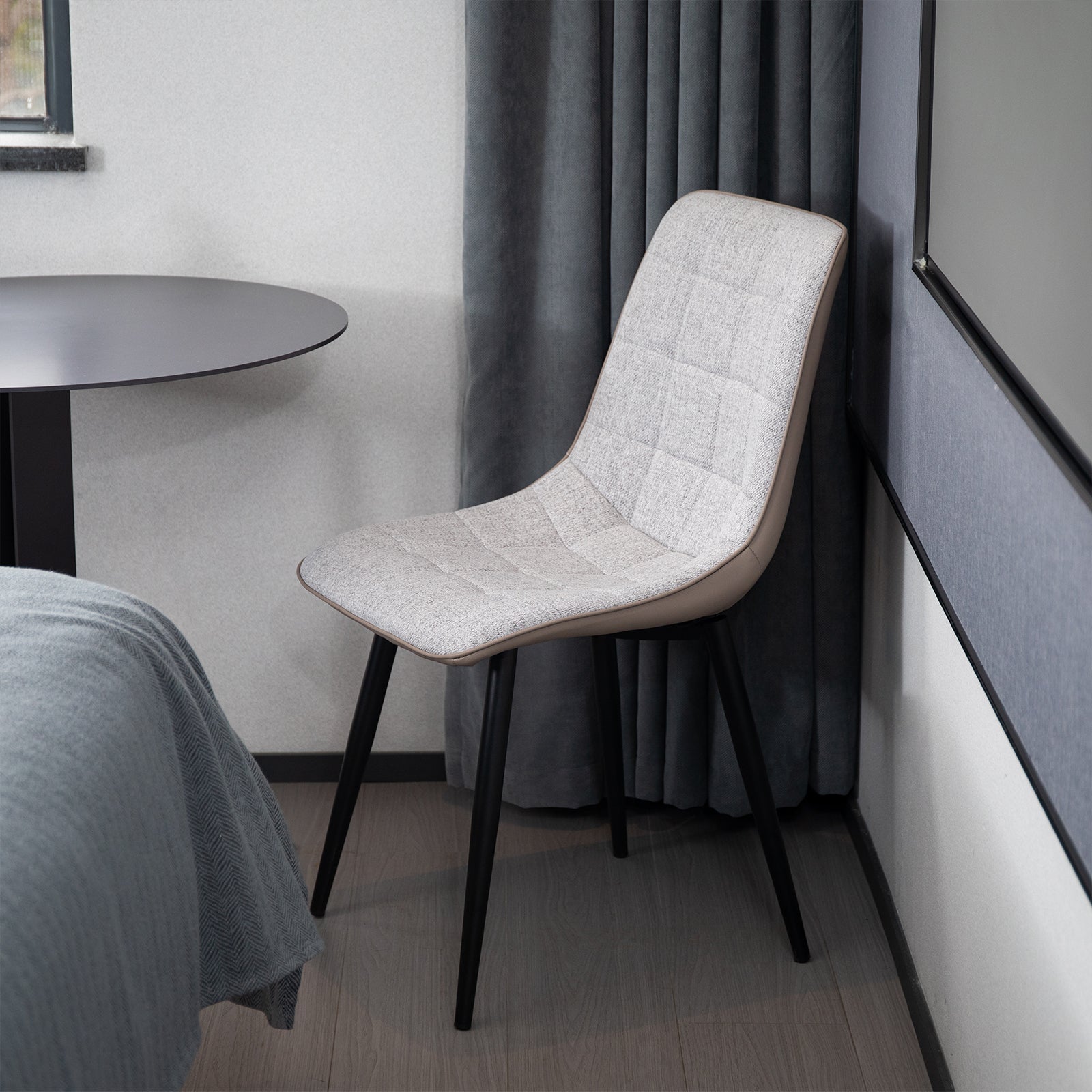 Set of 2 Upholstered Dining Chairs Metal Frame Faux Leather & Linen