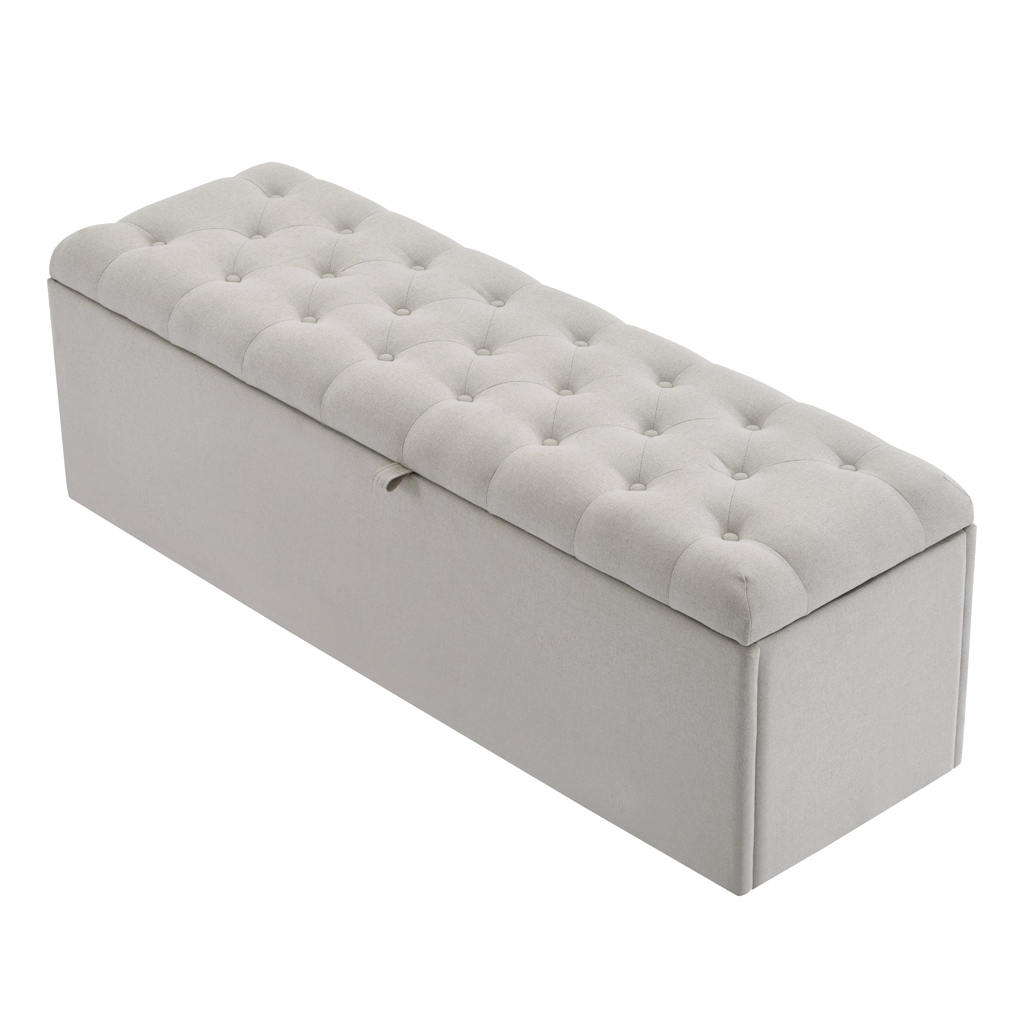 Upholstered Bench with Storage Space and Bed Stool, Light Grey Linen