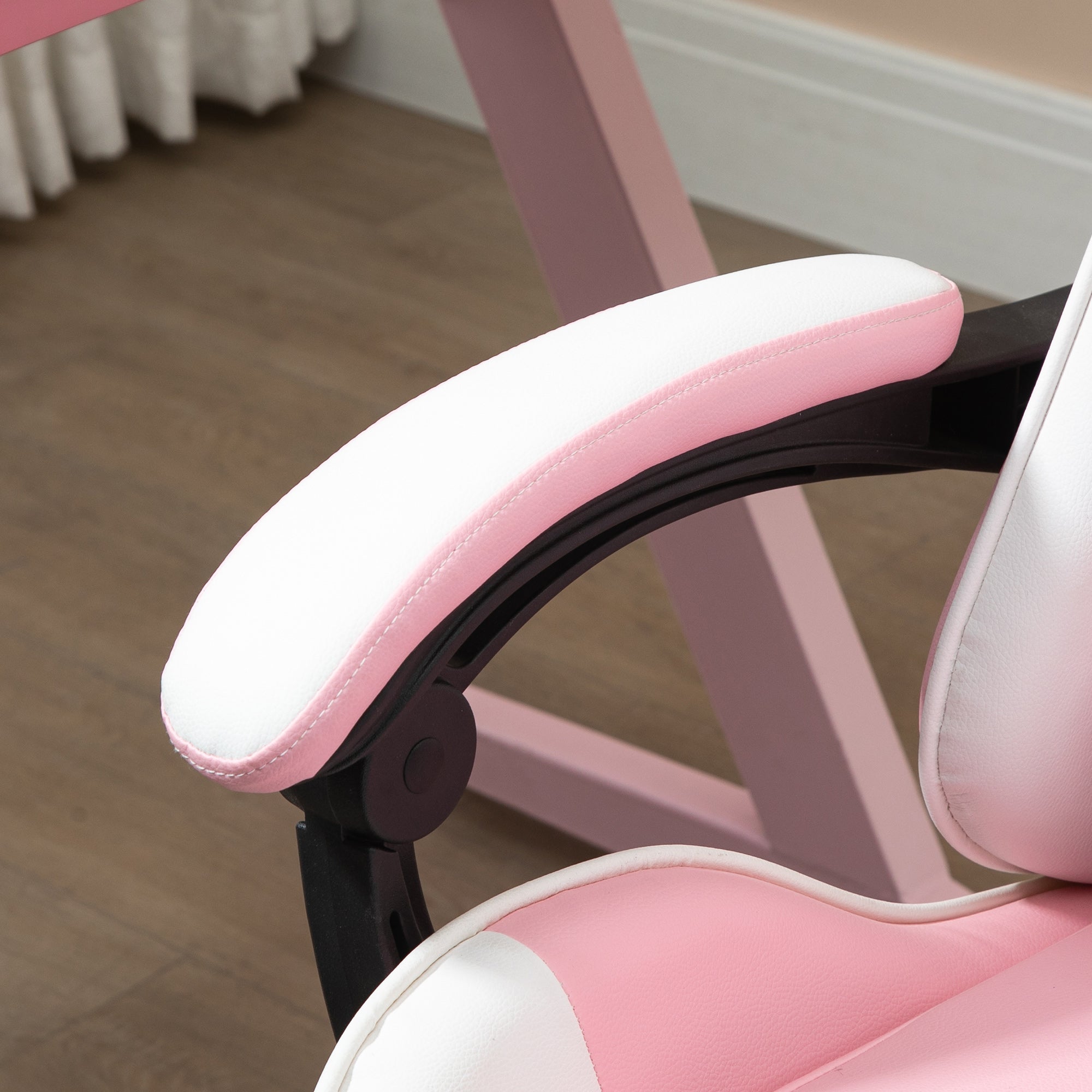 Ergonomic Gaming Chair: Reclining with Footrest, Lumbar Support, Adjustable Height - Pink PU Leather