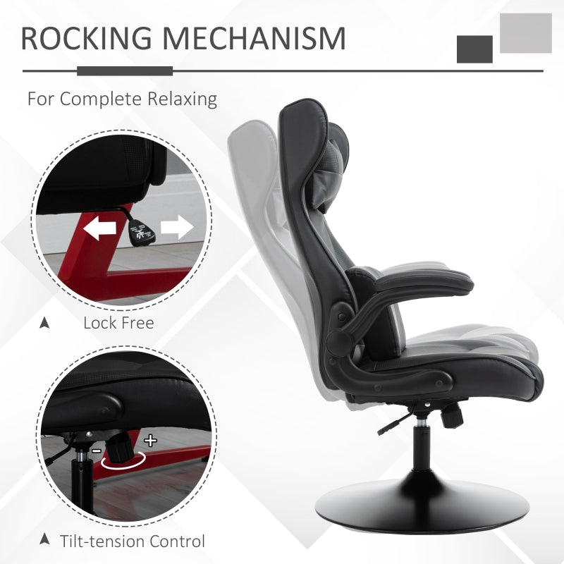 Video Game Chair, Racing Style with Lumbar Support, Flip-up Armrest, Black