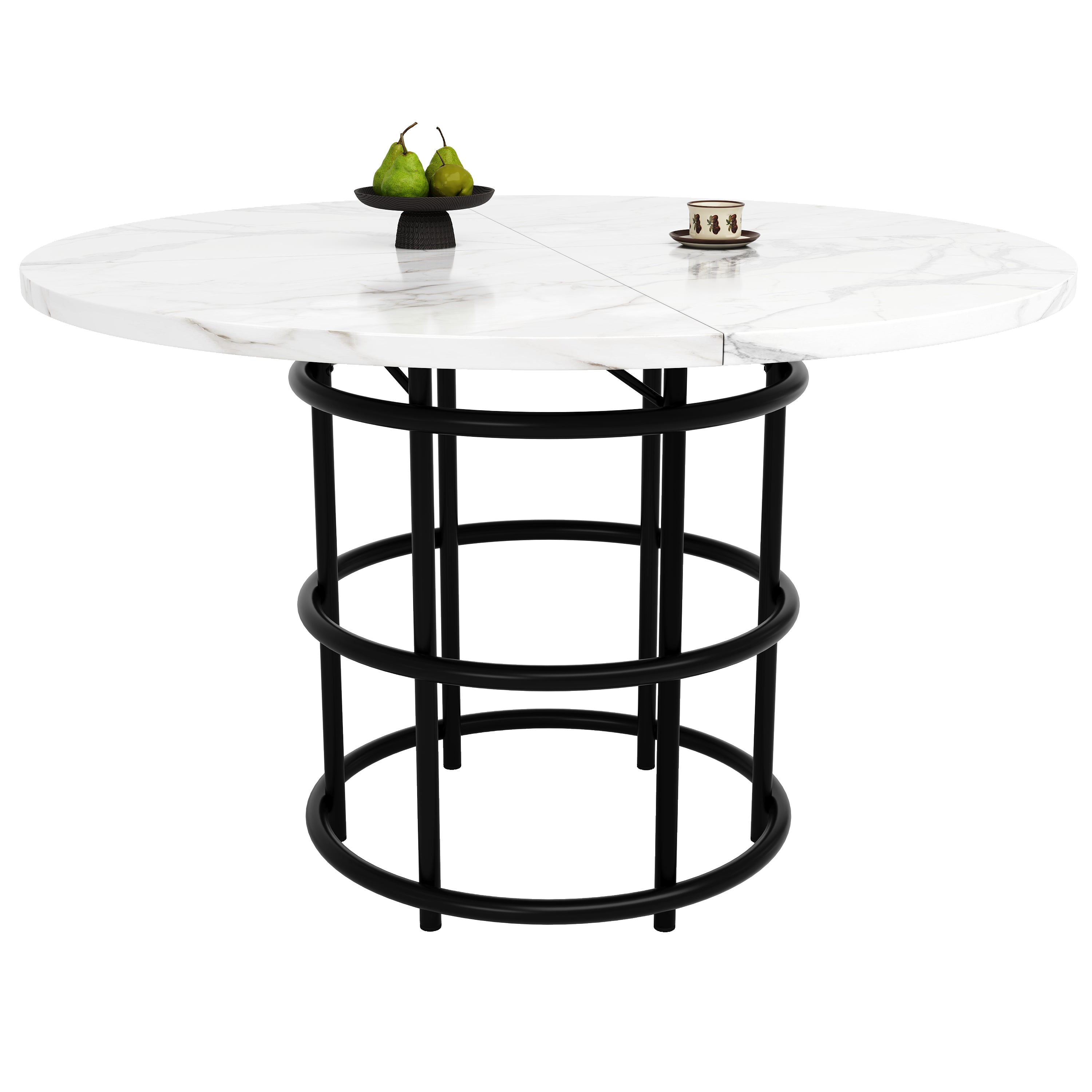 Round Dining Table 100x100cm 4-6 Seater Marbled MDF Metal Legs - Black