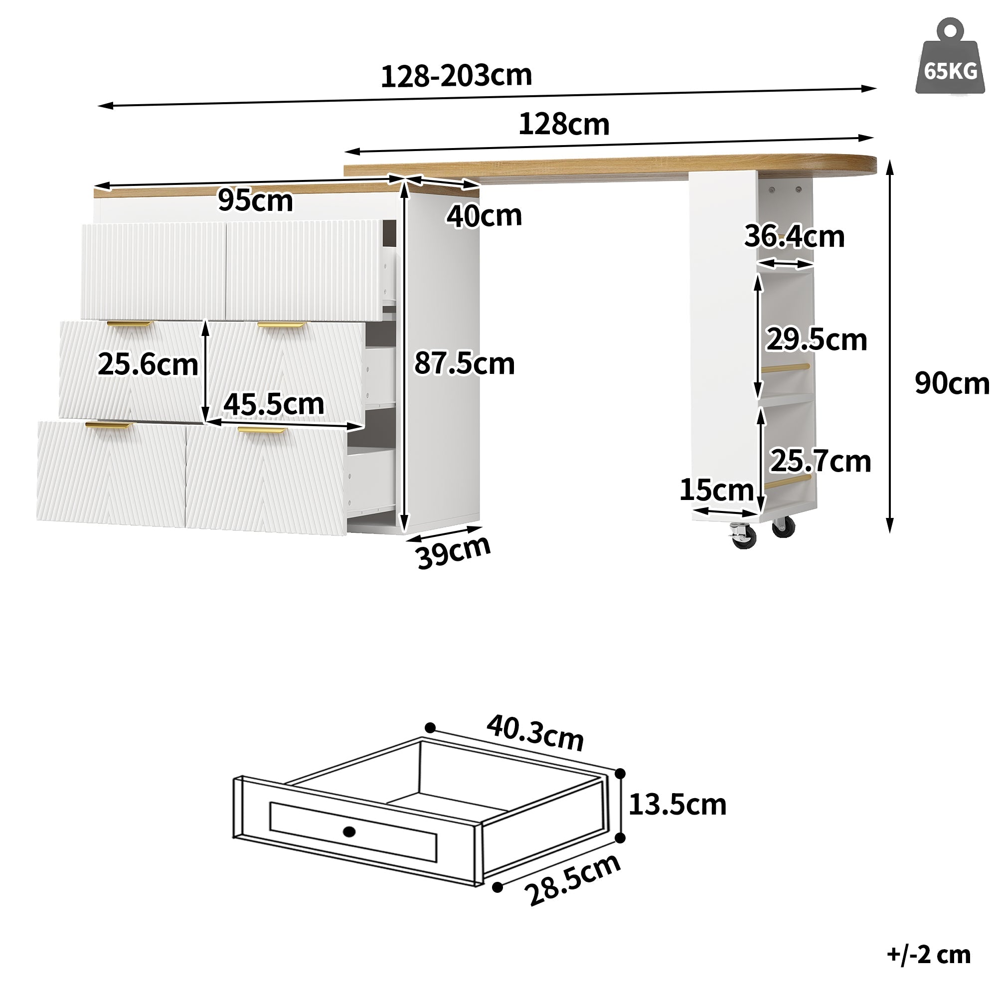 Multifunctional Bar Table with 6 Drawers and 360 Degree Rotation, White