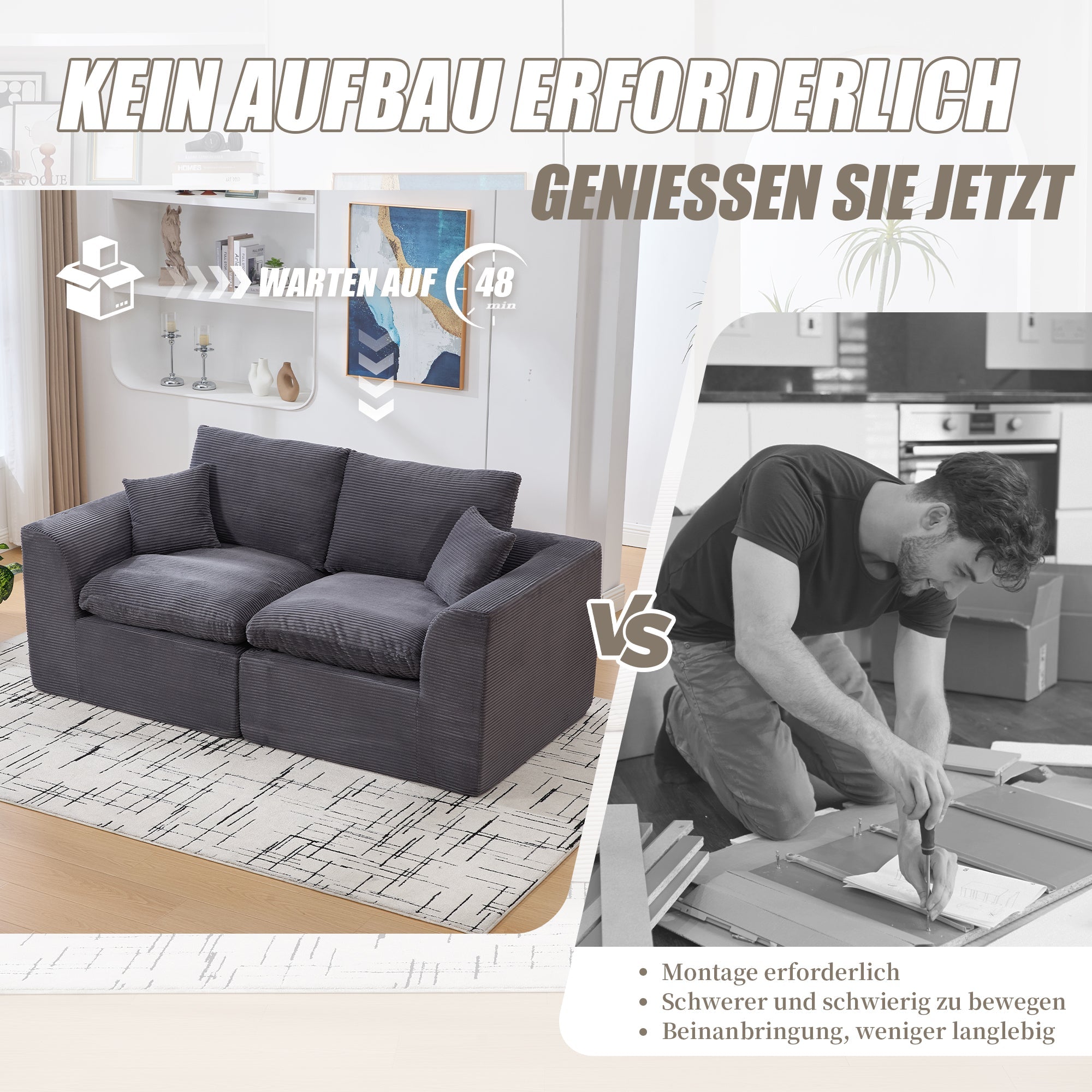 Two-seater Sofa Modern Minimalist Nordic Style with Cushions Fabric