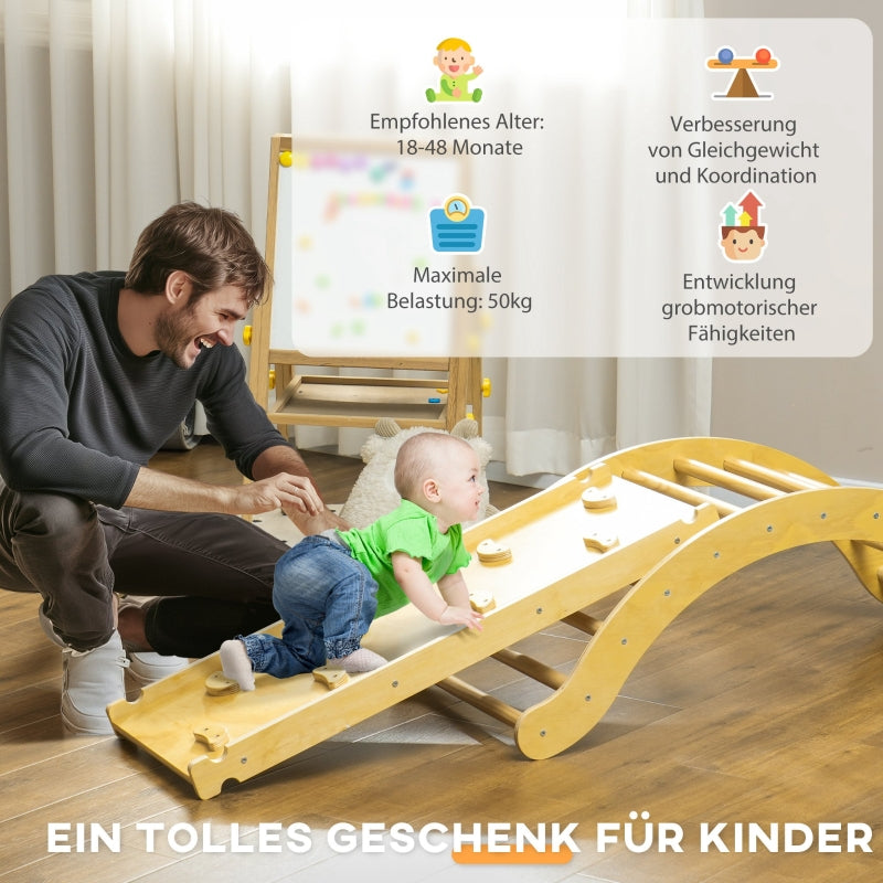 Children's Climbing Set, 4-in-1 Design with Arched Bridge, Rocking Swing, Cushion and Slide, Wood