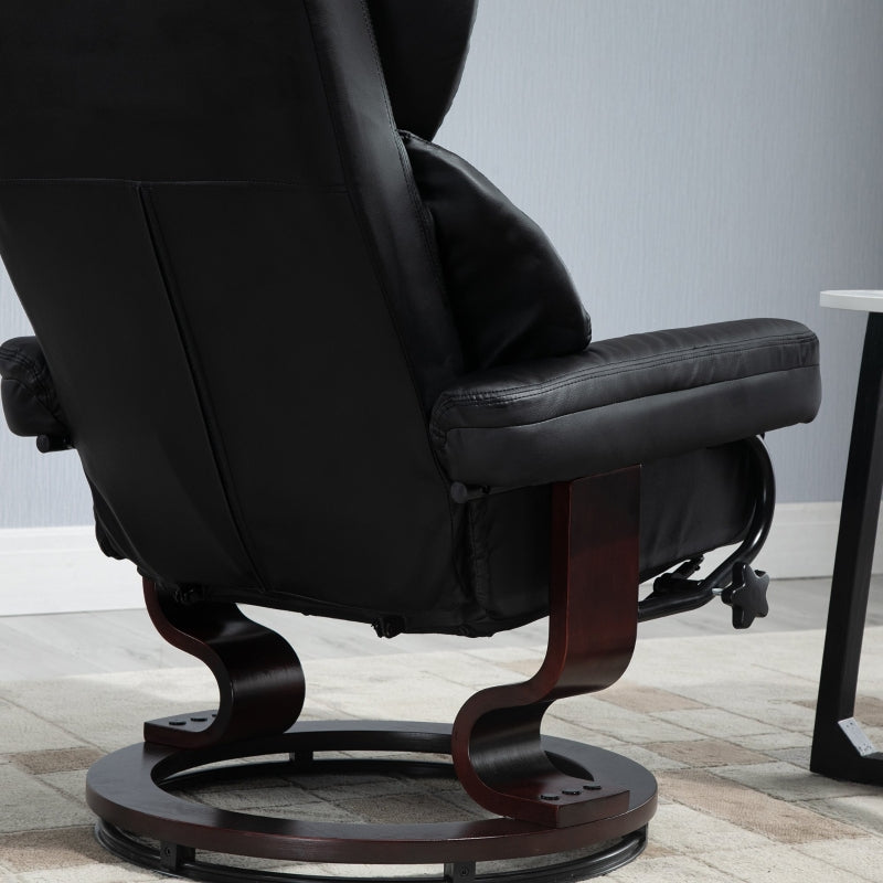 360° Swivel Recliner Chair with Footstool, Manual Recliner Armchair, Black PU Leather