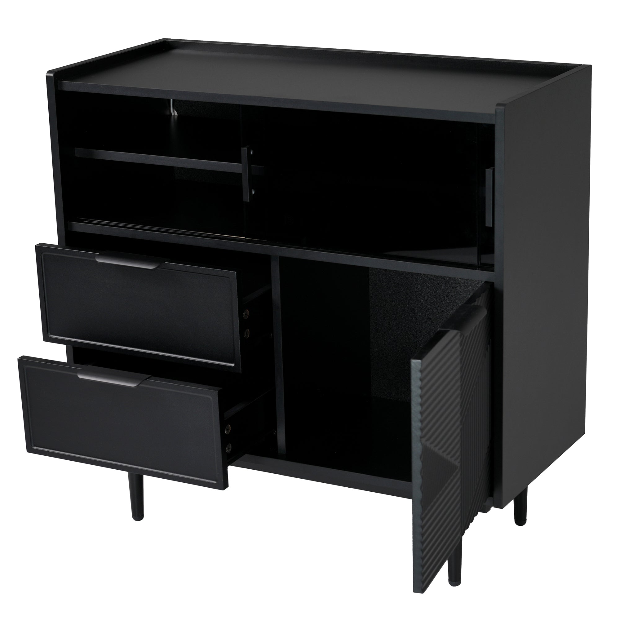 Storage Cabinet Sideboard 80 cm Glass Door, Light Strip