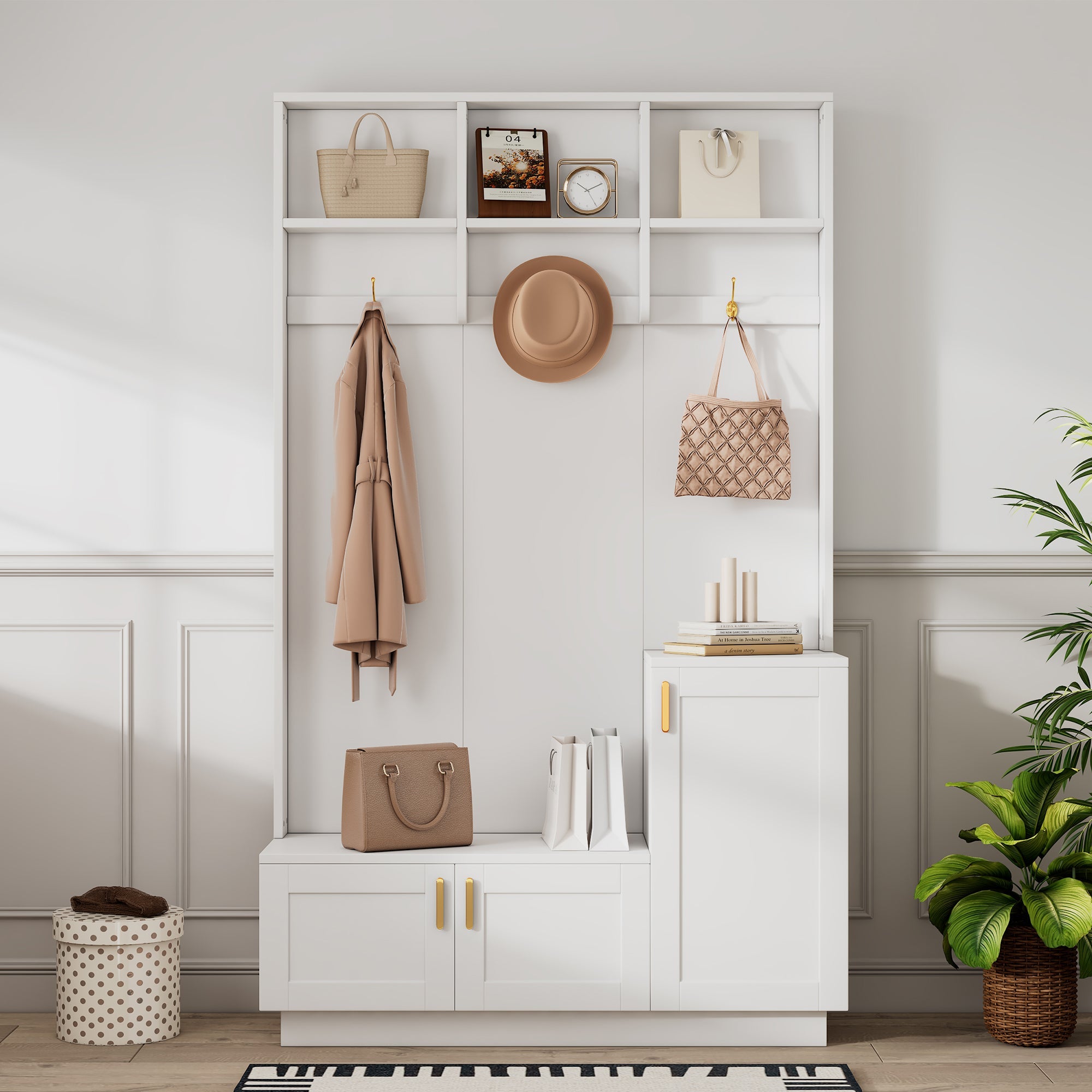 Wardrobe Set with Bench Shoe Rack, Multifunctional Storage