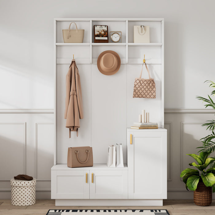 Wardrobe Set with Bench & Shoe Rack, Multifunctional Storage, White