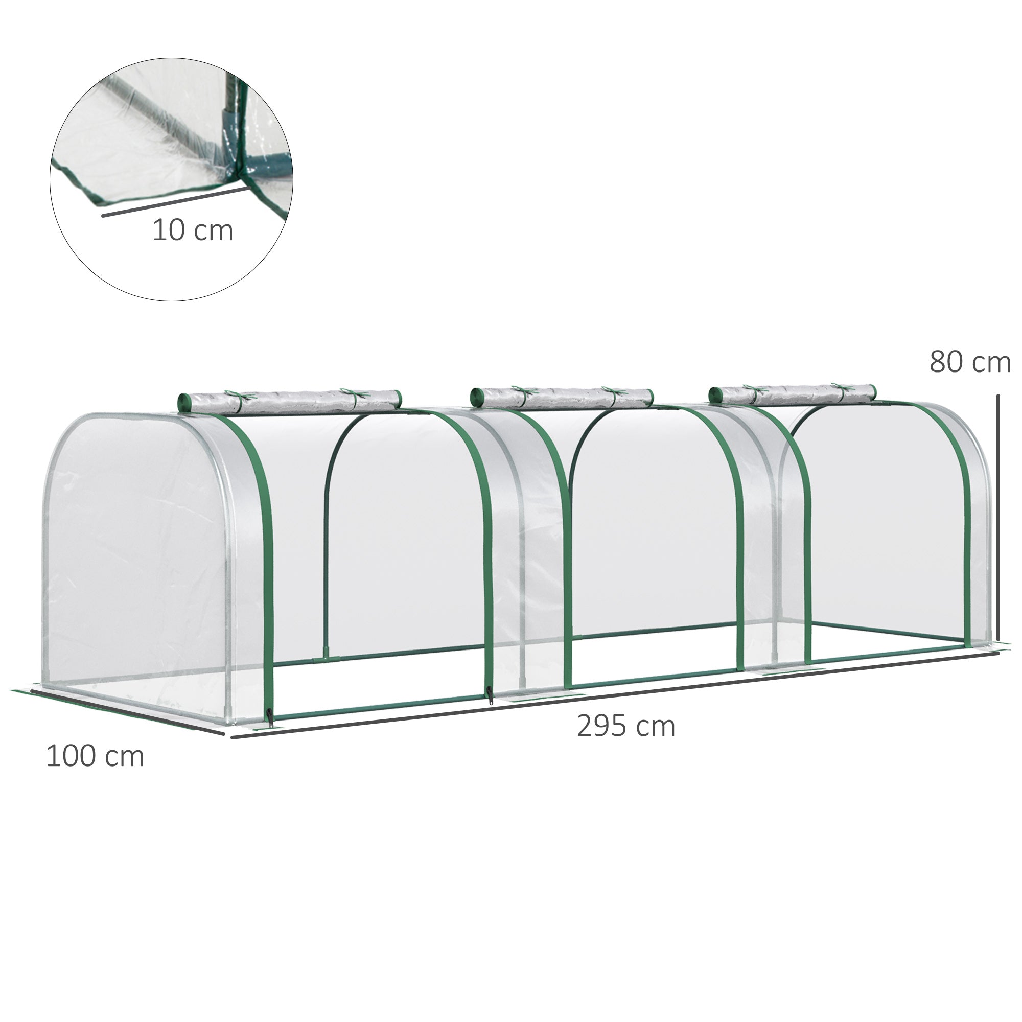 Foil Greenhouse Hothouse for Plant Cultivation, 295x100x80cm, Transparent Steel