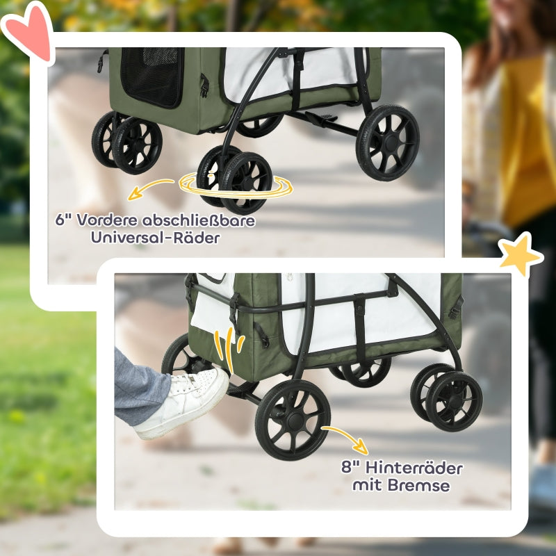 PawHut 2-in-1 dog stroller & buggy, foldable, for dogs & cats up to 10 kg, dark green