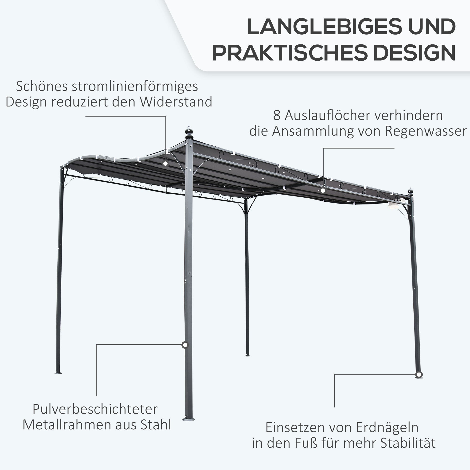 Pergola Garden Pavilion Tent 297x297cm Canopy for Terrace, Metal Grey