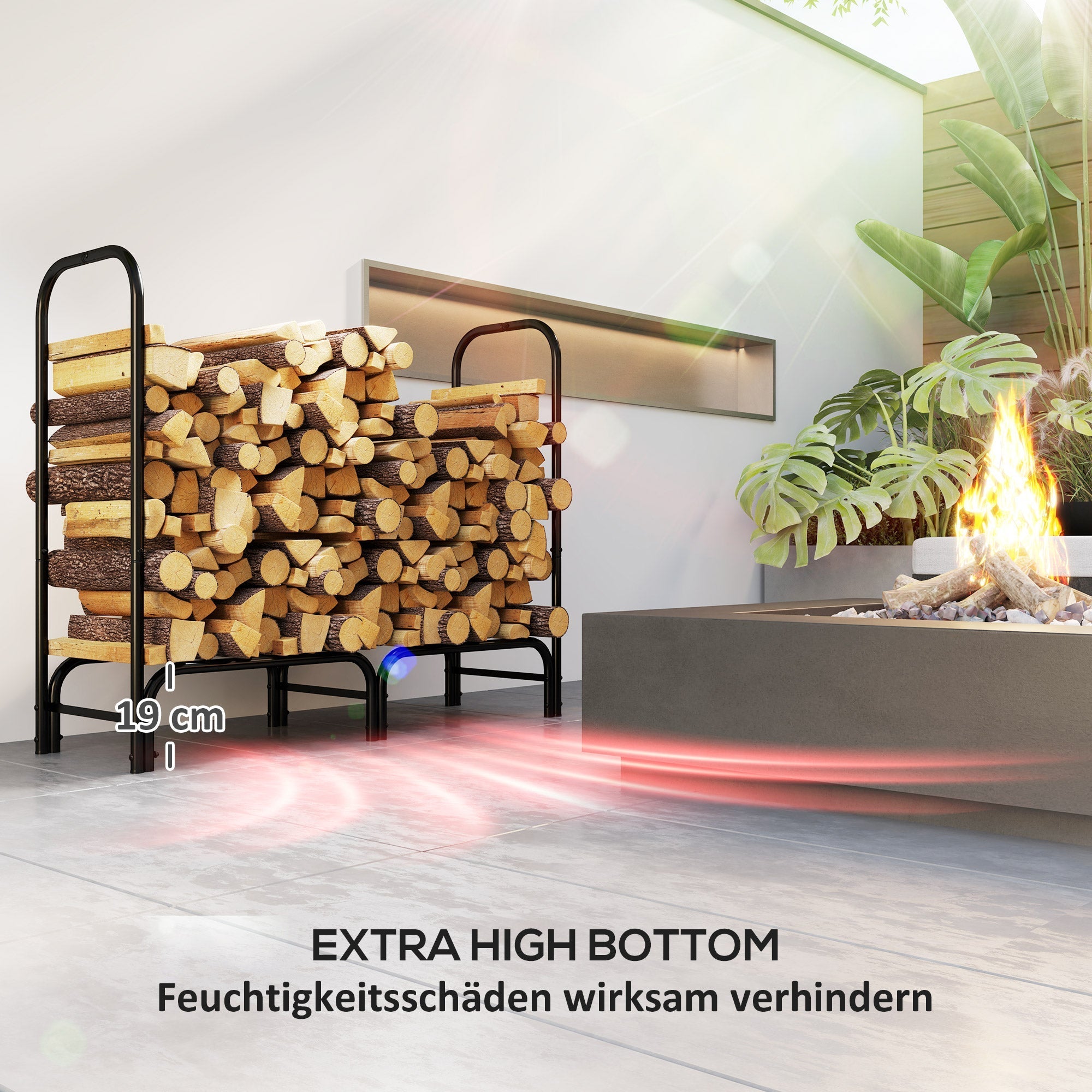 Firewood Rack 120x36x99 cm with Carrying Bag & Water-Repellent Cover, Metal Black