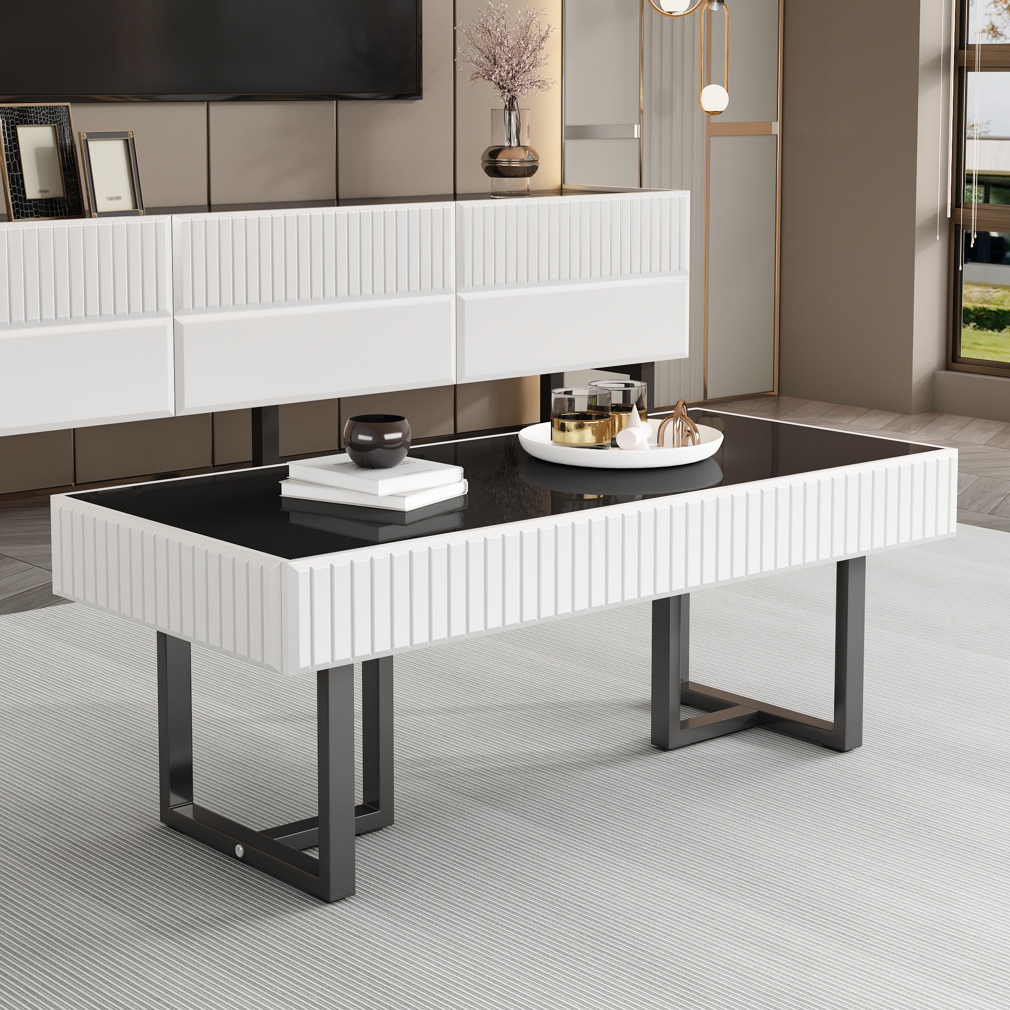 Coffee Table, Modern Classic High-Gloss 110x50.5x41cm, Black and White