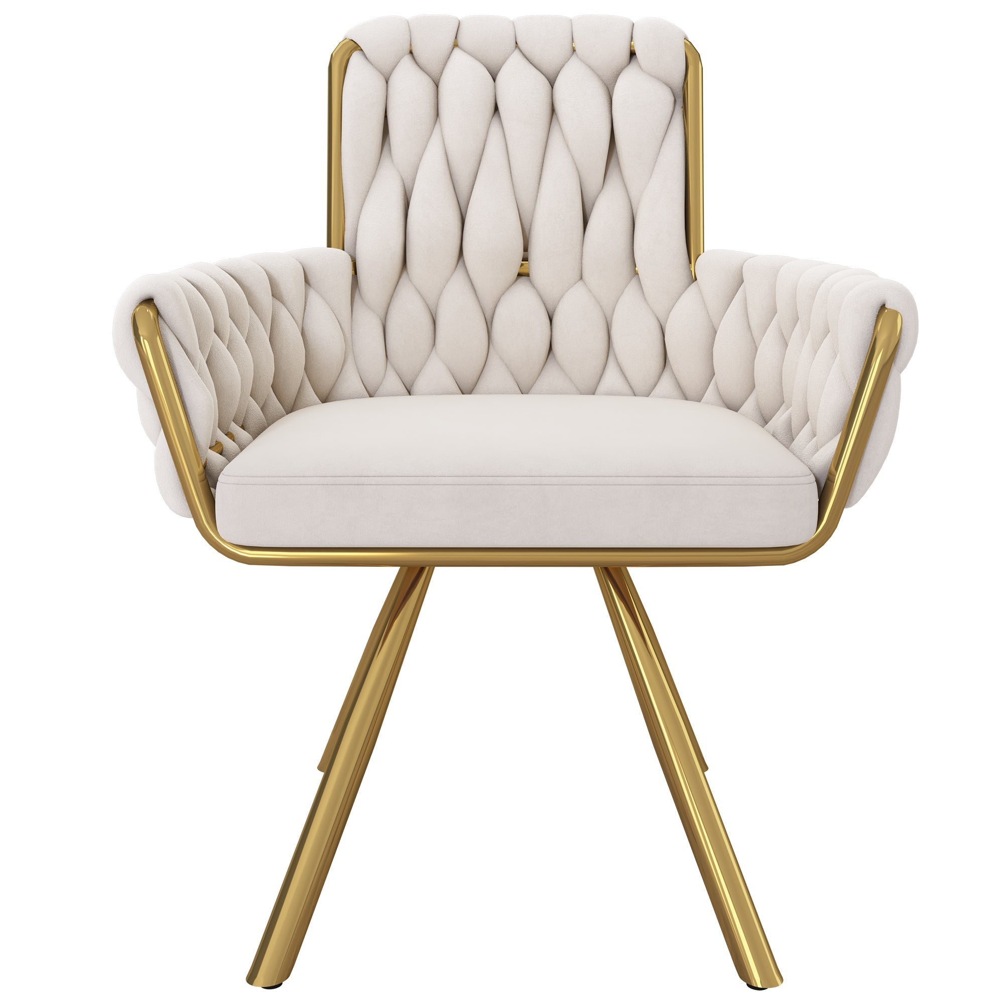 Velvet Dining Chair Set of 4, Luxury Swivel Armchair with Metal Legs, Beige Velvet