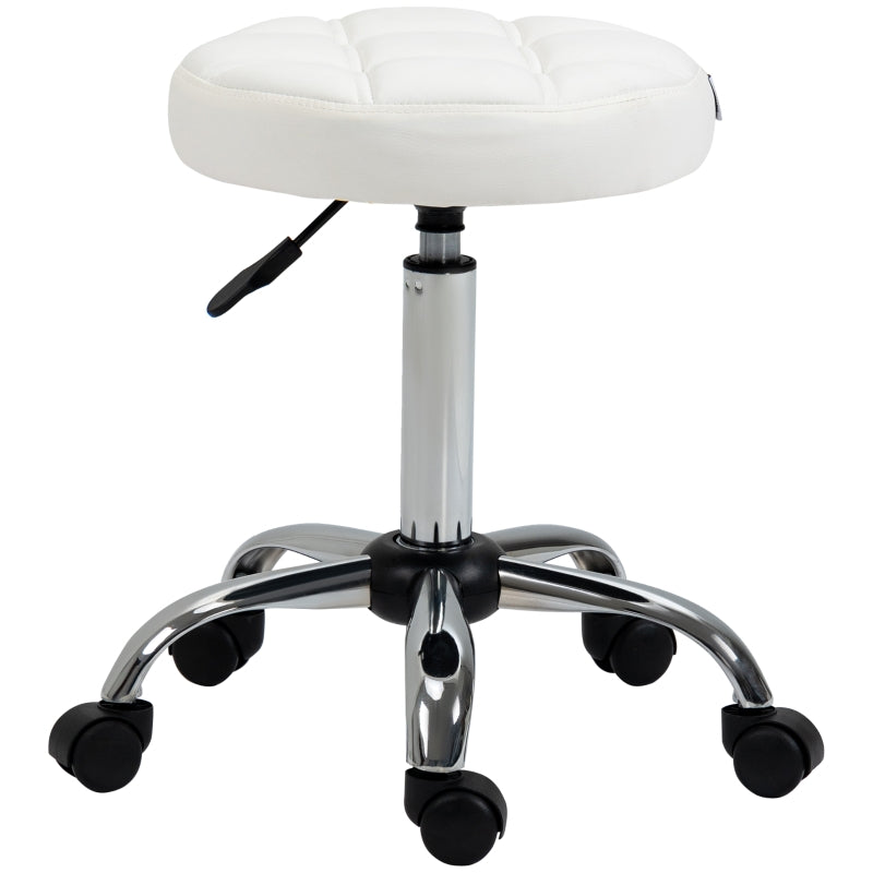 Vinsetto Rolling Stool Height-Adjustable Rotating Work, Artificial Leather White