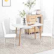 Dining Chair, Set of 4 Upholstered with Steel Legs, Faux Leather, White