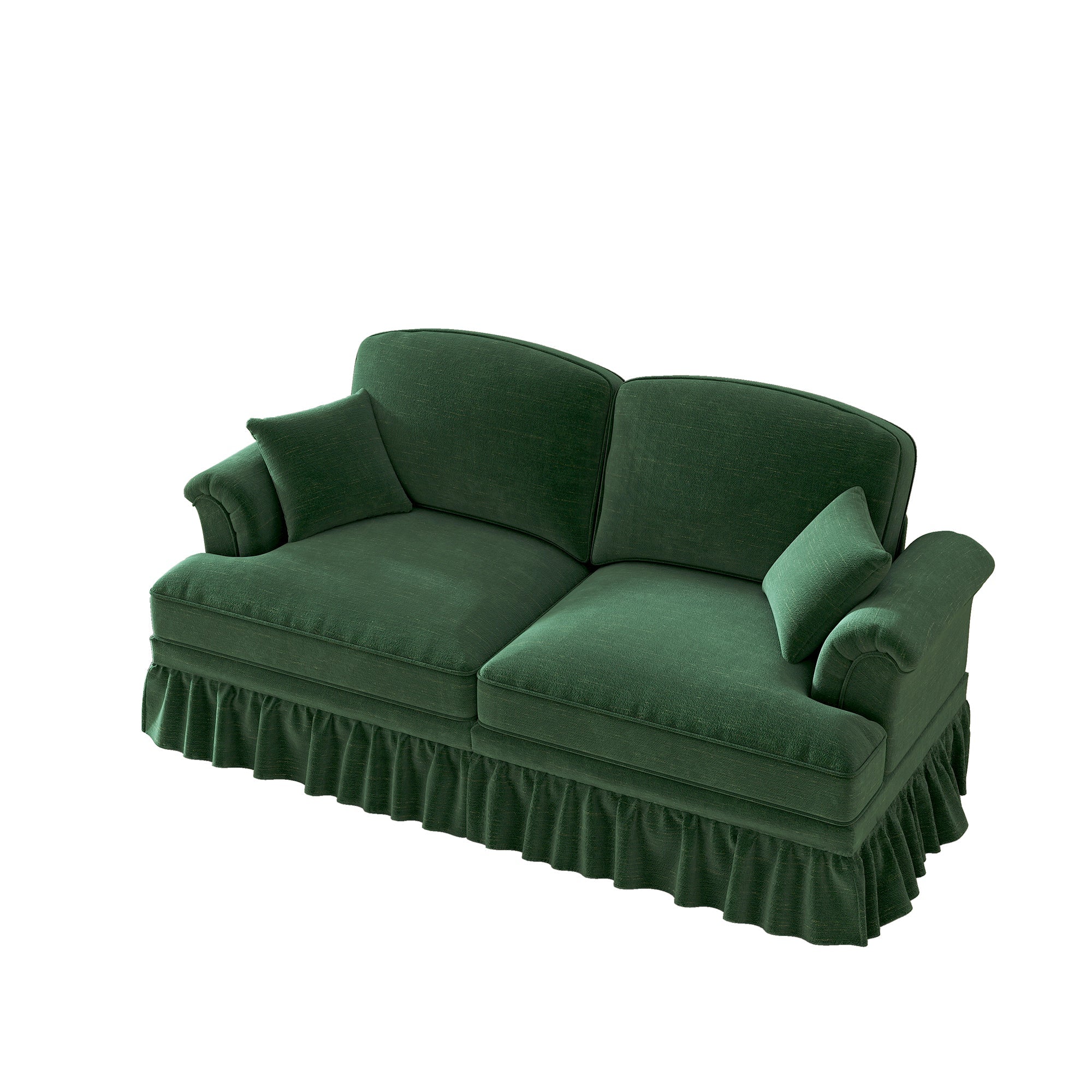 2-Seater Sofa Mid-Century Modern Flared Armrests Wooden Legs - Chenille Green