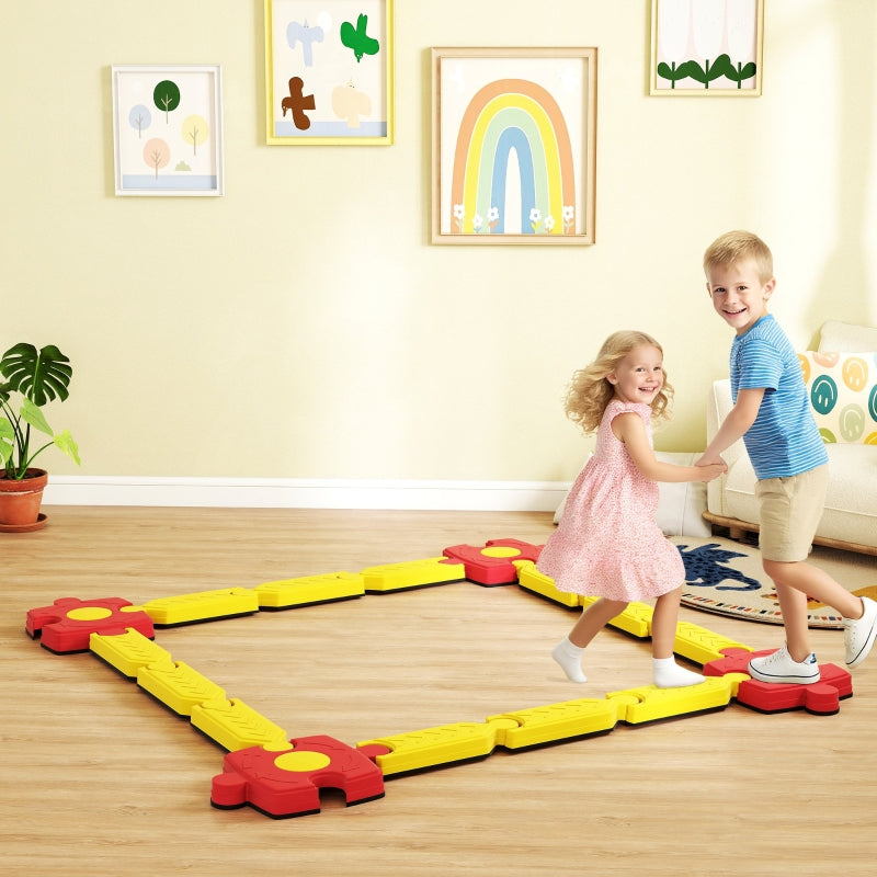 Children's Balance Beam Set with Freely Configurable Flexible Parts, Yellow and Red Plastic