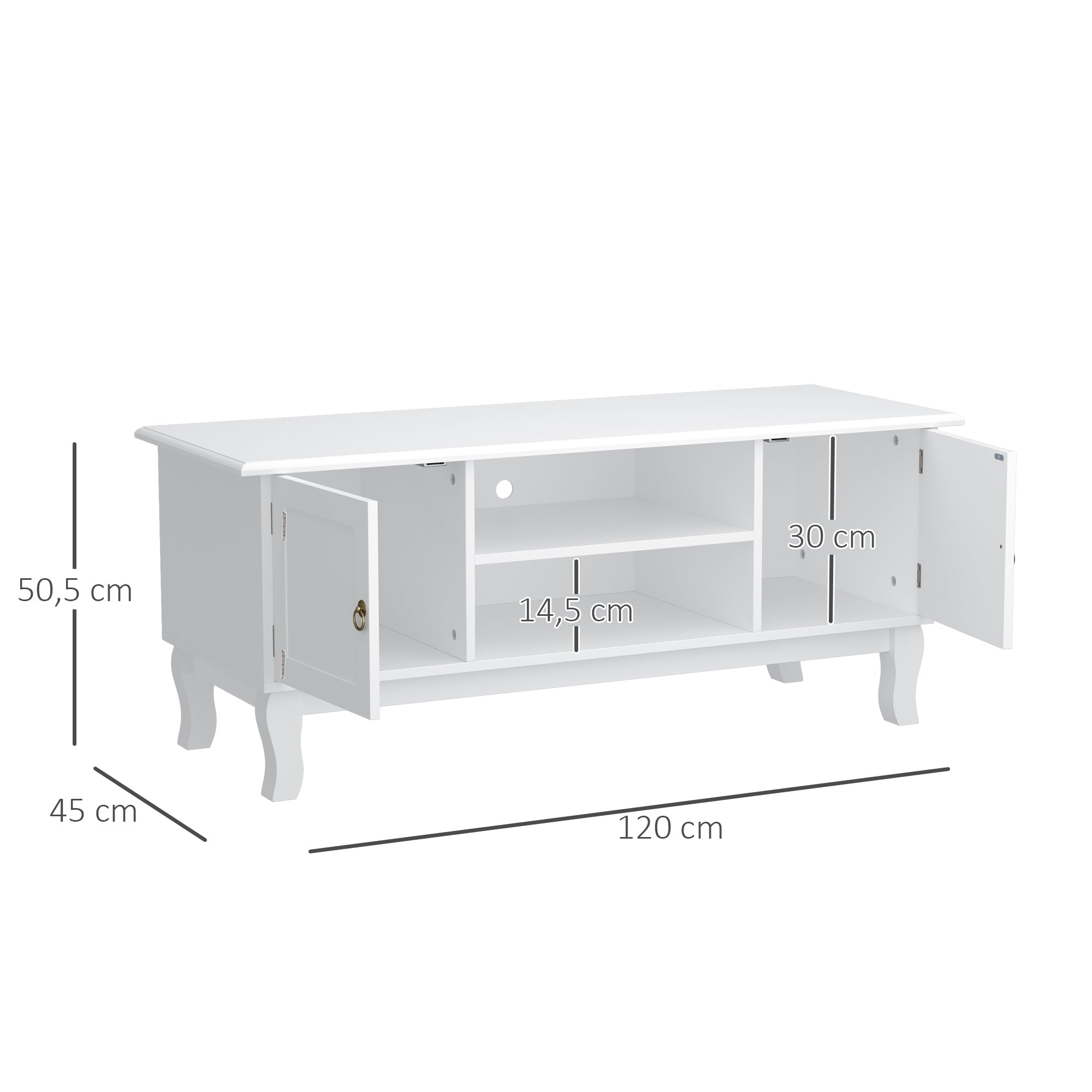 TV Unit 55" Cabinet, 2 Doors Open Storage Cable Management, White