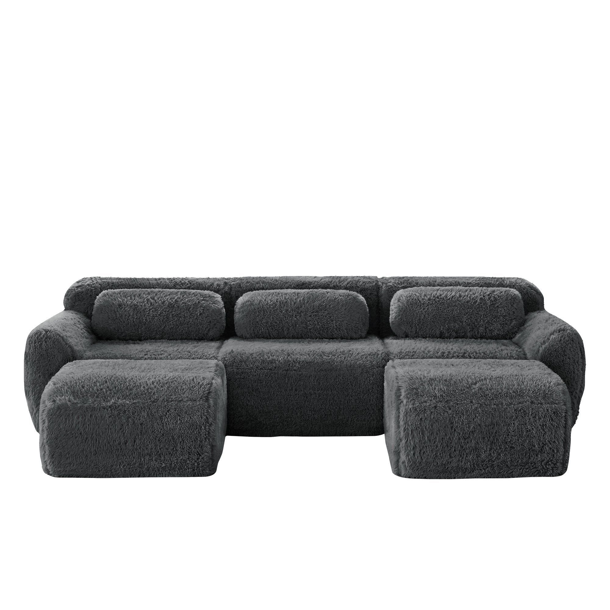 U-shaped Modular Sofa Plush Fabric High-Resilience Foam - Grey