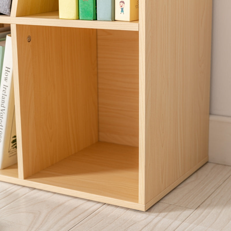 Children's Shelf Bookcase with Stool and 6 Compartments, Toy Box, Grey + Natural