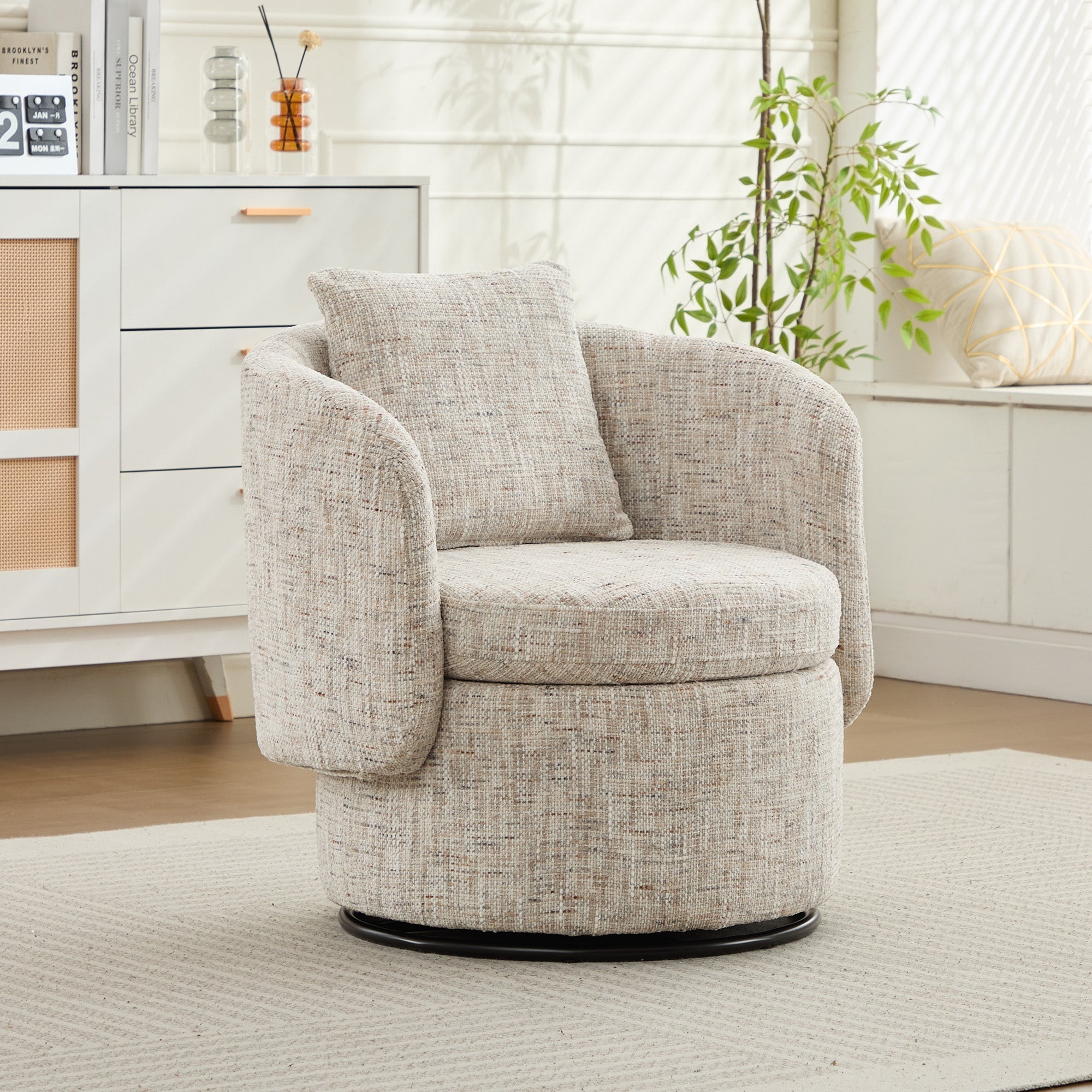 Swivel Accent Chair 360° Rotating Hidden Storage Cushion - Ivory