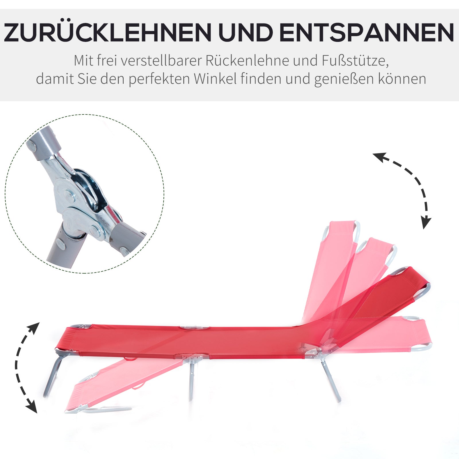Sun Lounger, Foldable Multi-Adjustable Backrest, Metal/Polyester Red