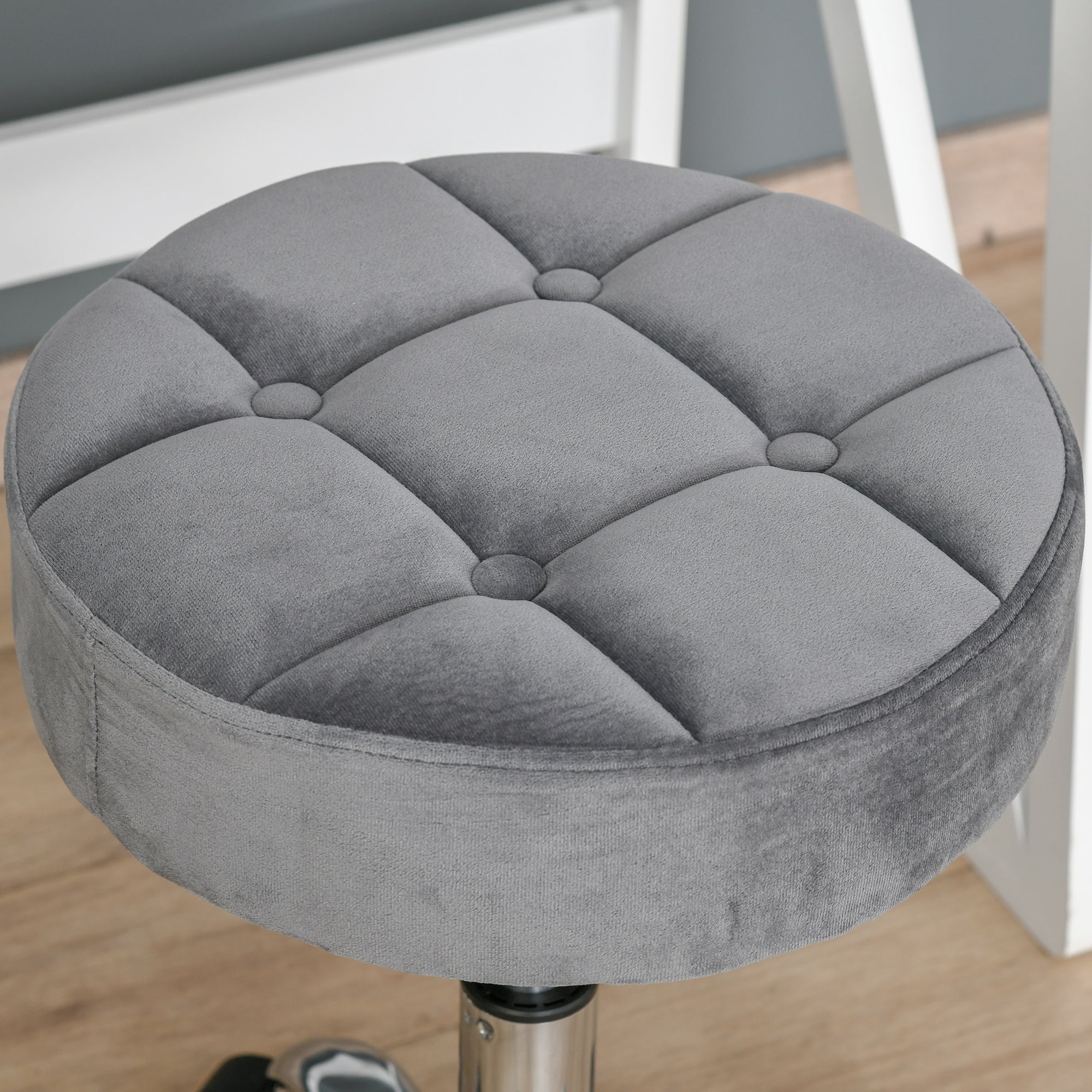 Salon Chair/Stool, Height-Adjustable Swivel with Wheels, Velvet Touch Grey