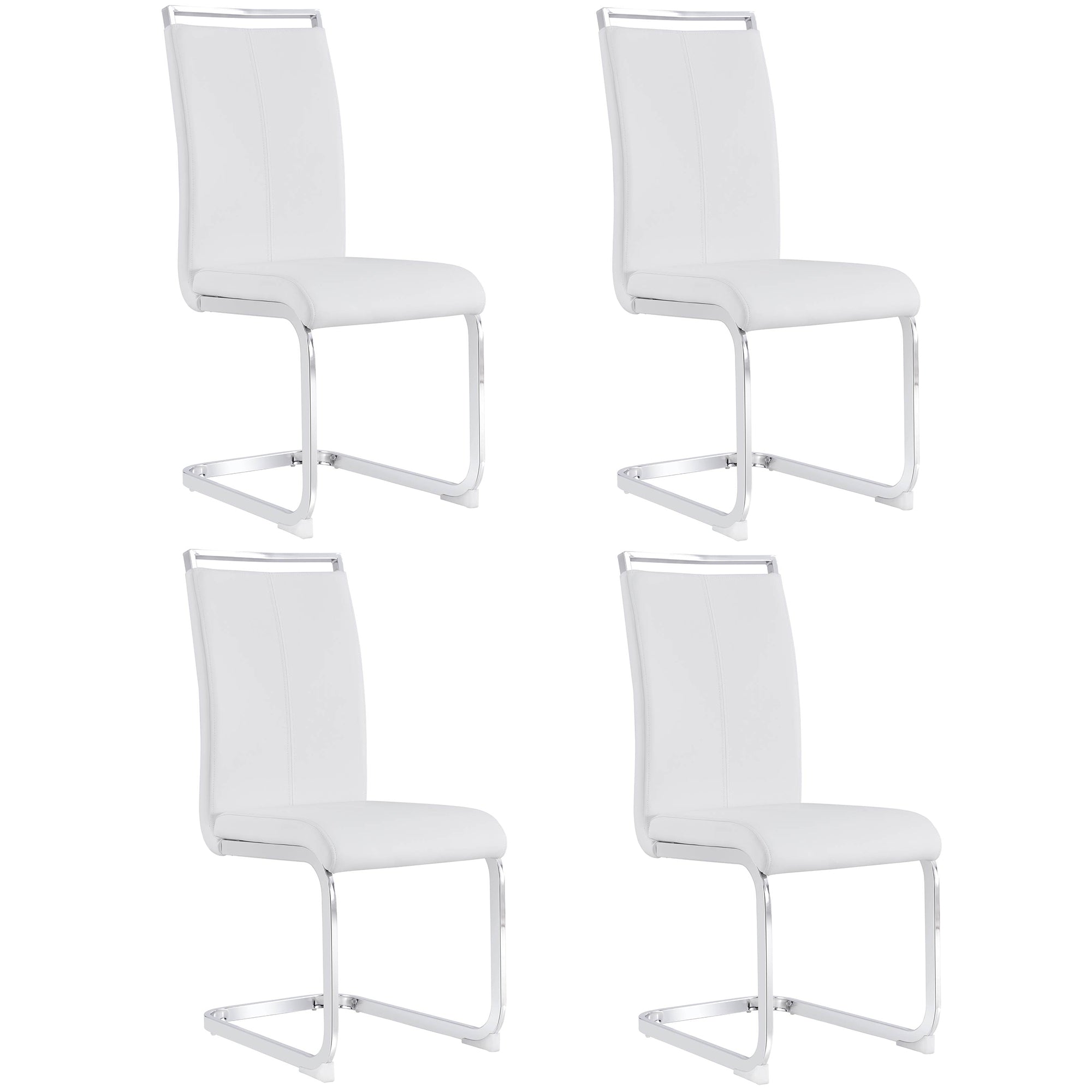 Cantilever Chair Set of 4 Chrome-Plated 120kg Faux Leather White