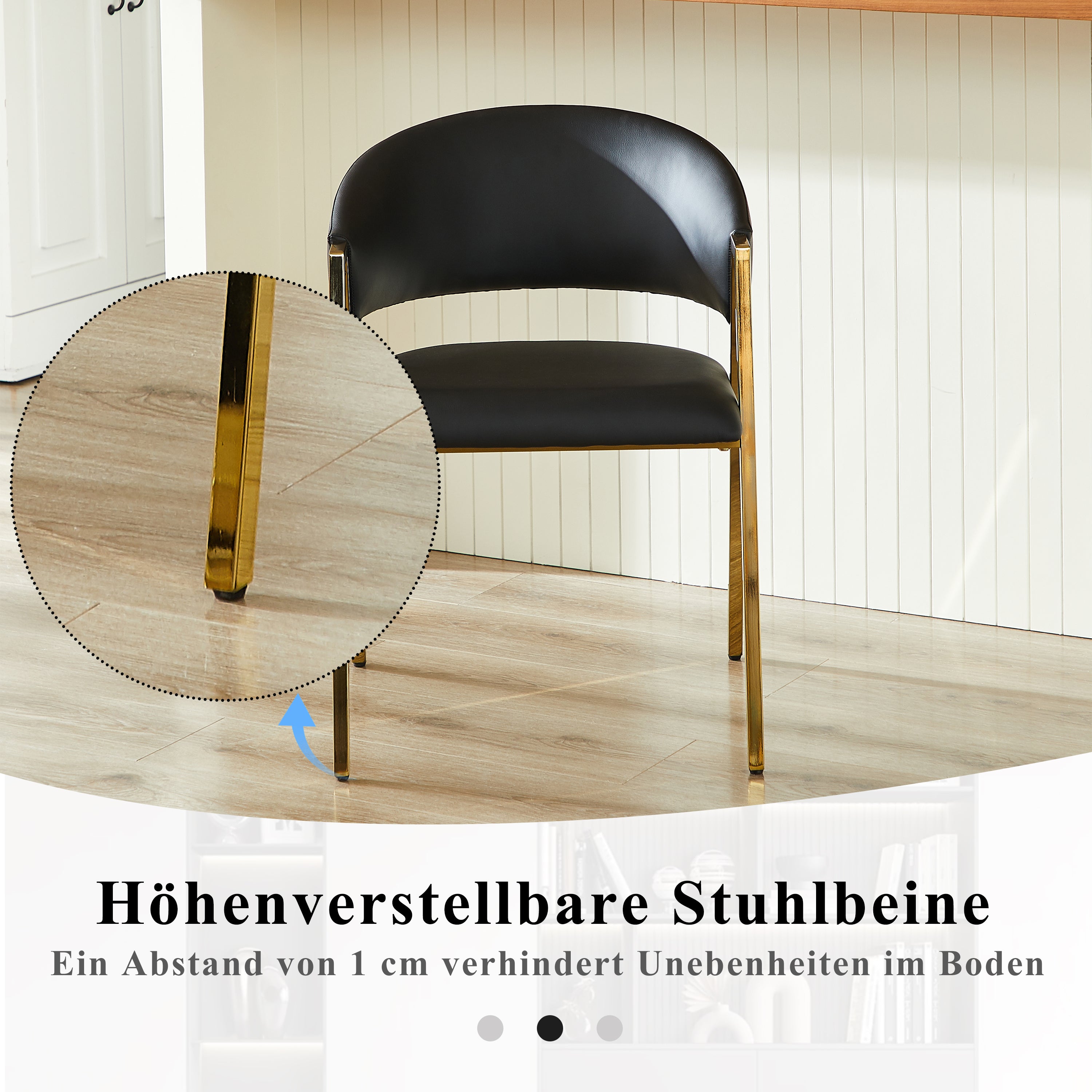 Set of 2 Dining Chairs Modern Minimalist Gold Metal Frame - Black PU Leather