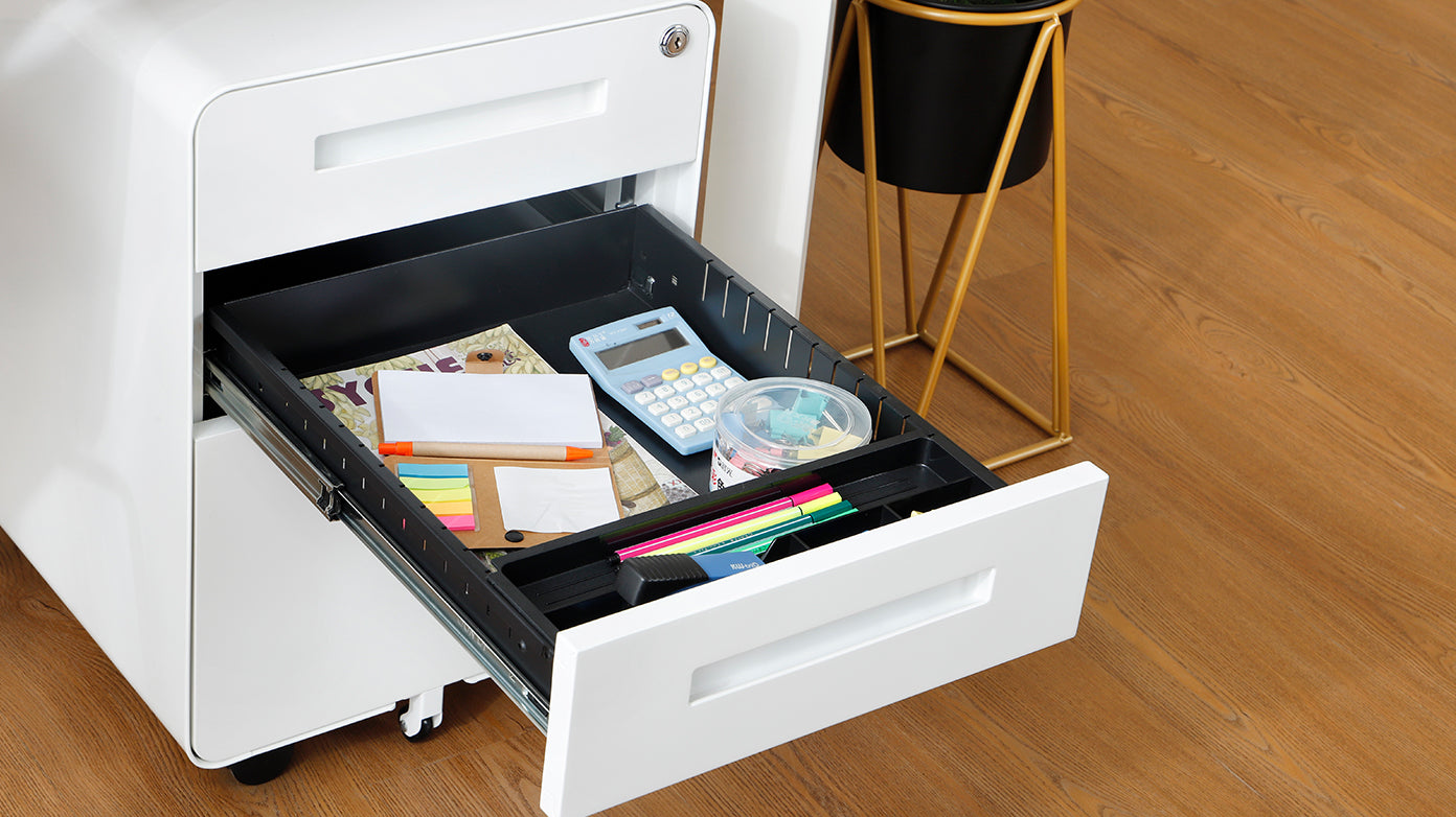 Mobile File Cabinet 3 Drawer Under Desk Legal/A4 Anti-Tilt - White Steel