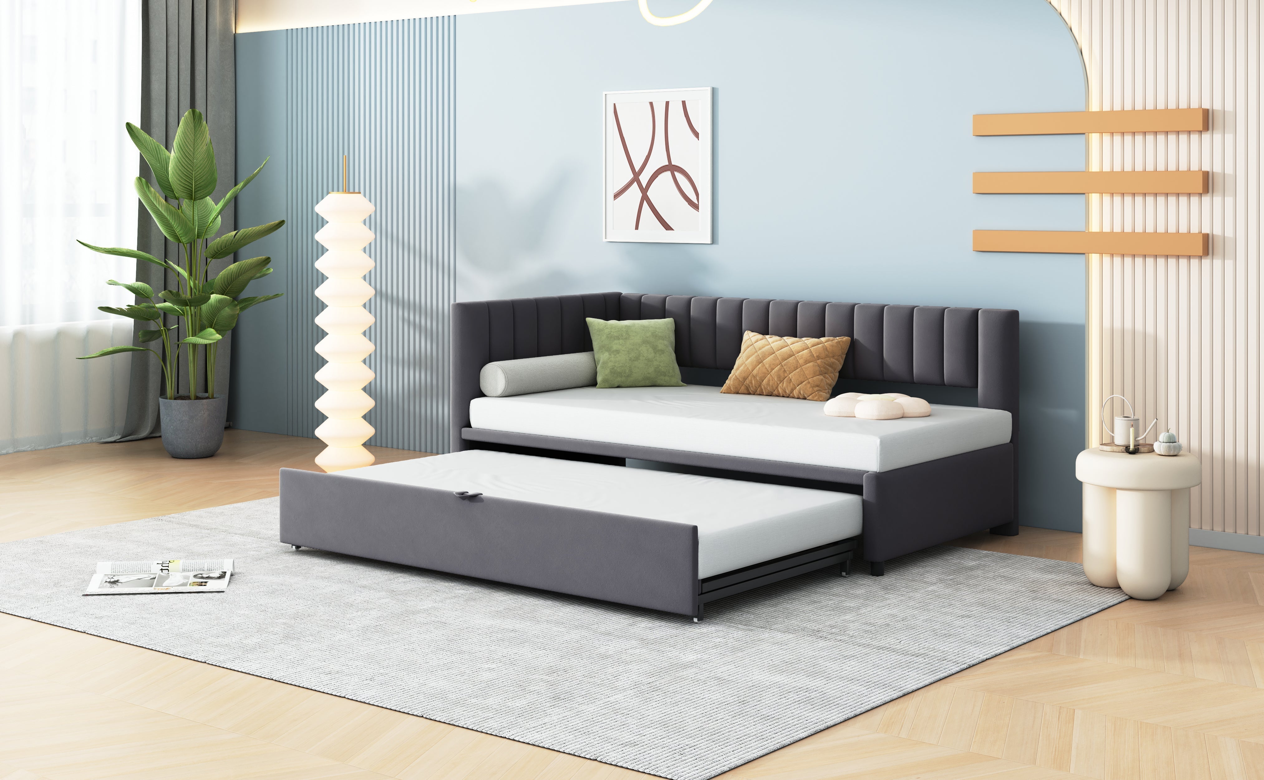 Upholstered Bed 140x200cm Hydraulic Storage USB-C LED Headboard Beige