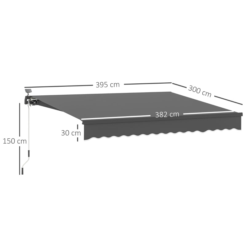 Klemmmarkise, Handkurbel Solarleuchte Gelenkarm UV 50+ 400cm, Grau