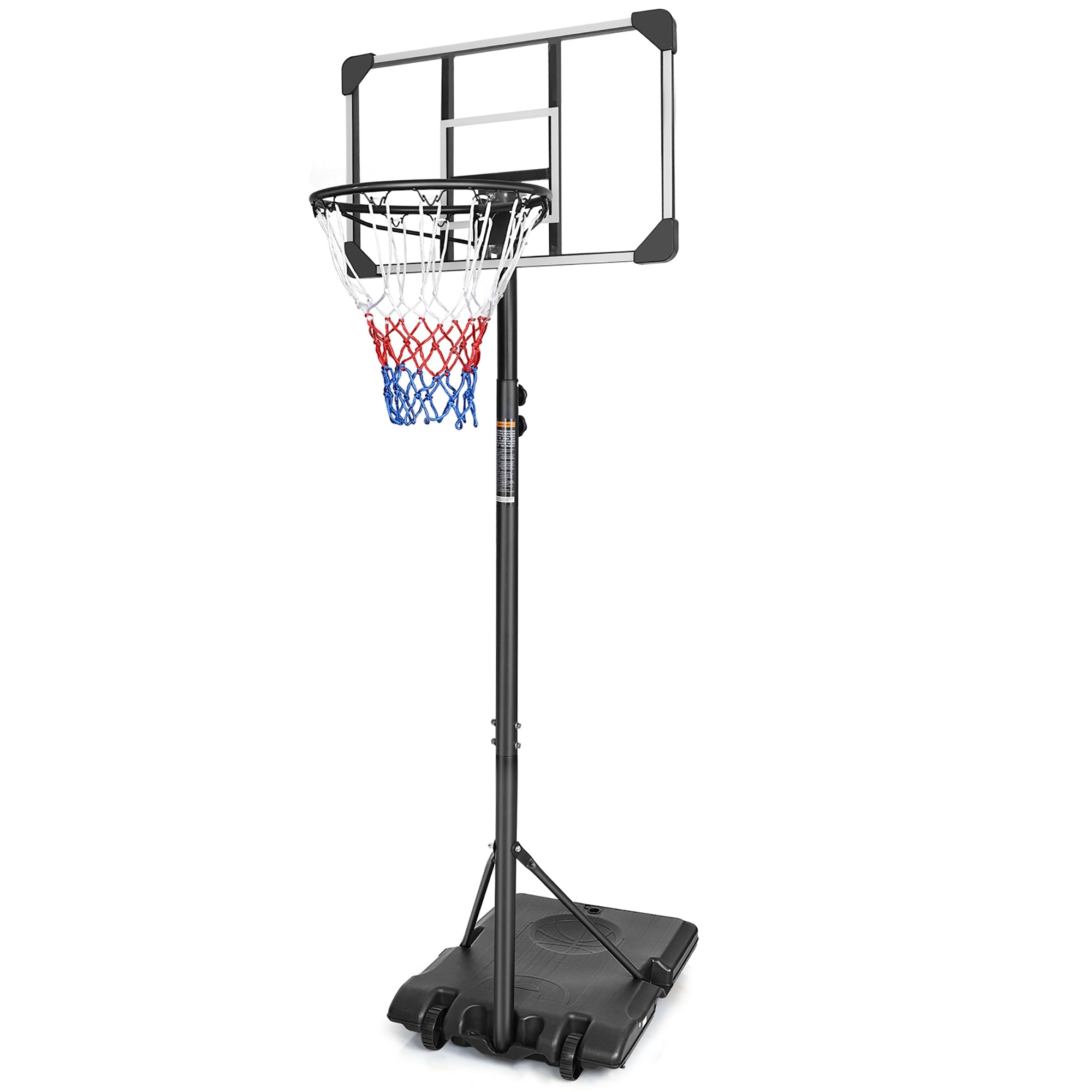 Portable Basketball Hoop, Adjustable Height, with Wheels, Black