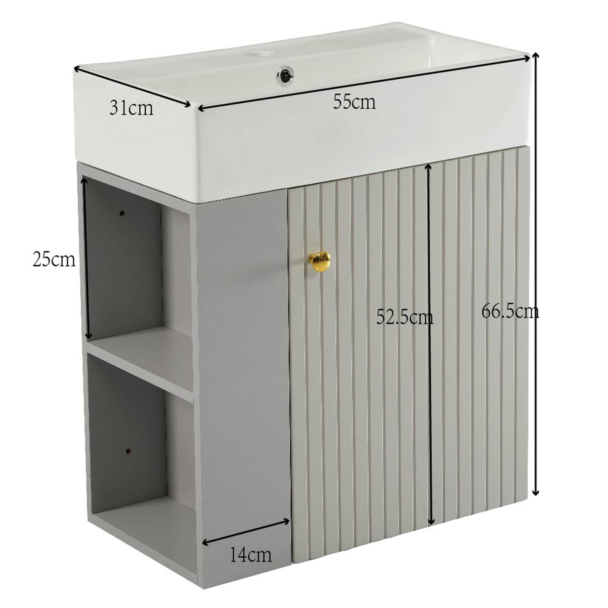 Bathroom Furniture Washbasin with Vanity Unit 55cm, Hanging, Light Grey