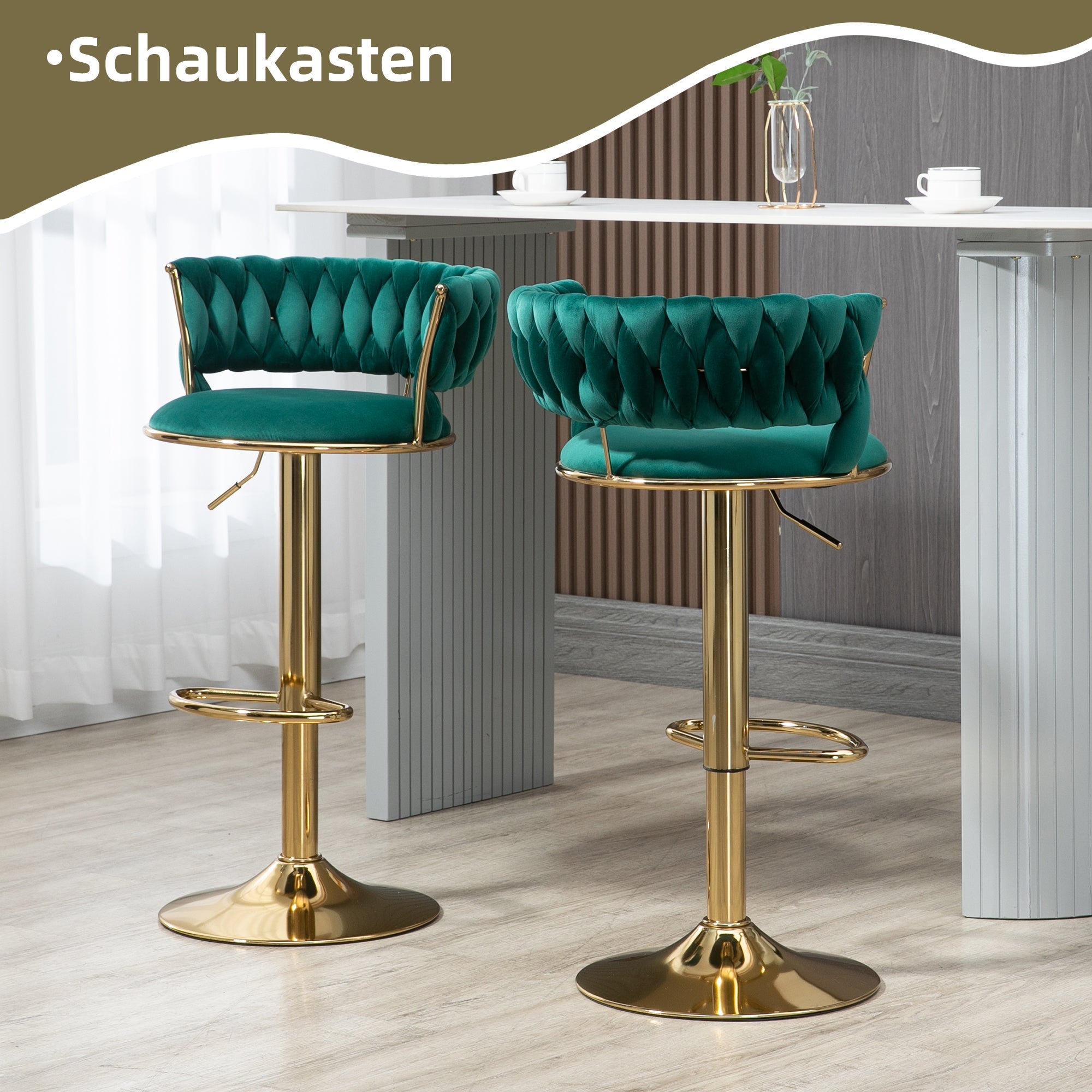 Velvet Bar Stool Set, 360° Swivel, Adjustable Height, Handcrafted Backrest, Upholstered