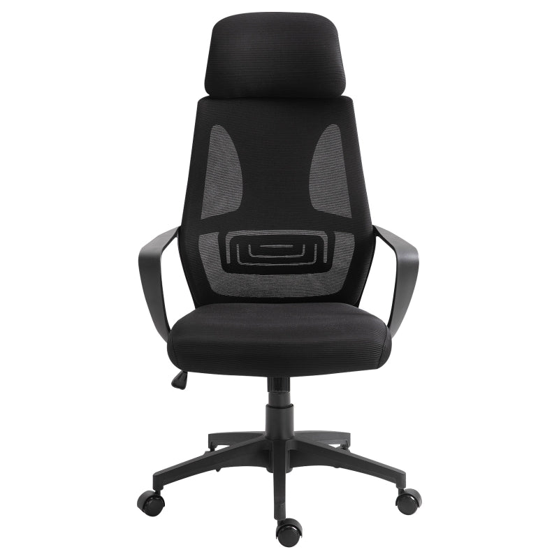 Vinsetto Office Chair, Ergonomic Desk Swivel with Armrests, Headrest, Lumbar, Mesh, Black
