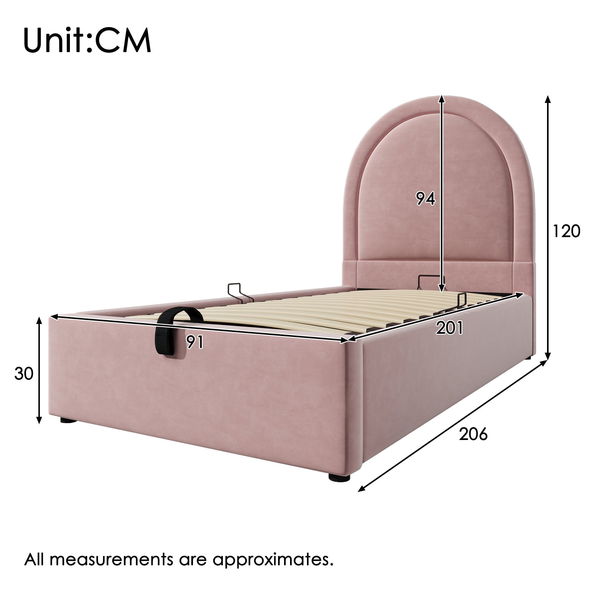 Children's Bed, Single 90 x 200 cm, Velvet Pink