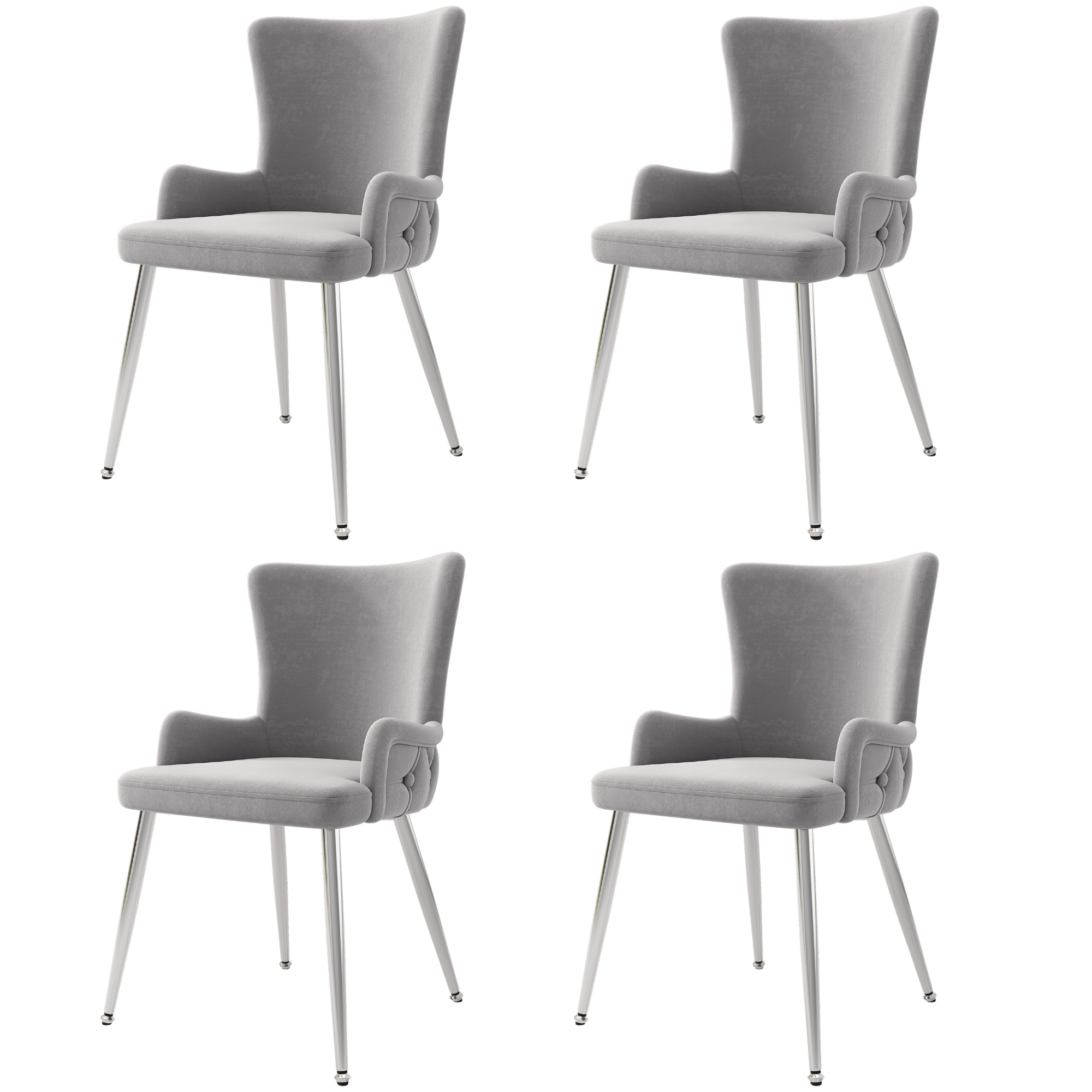 Velvet Dining Chair Set of 4 with Metal Legs Grey