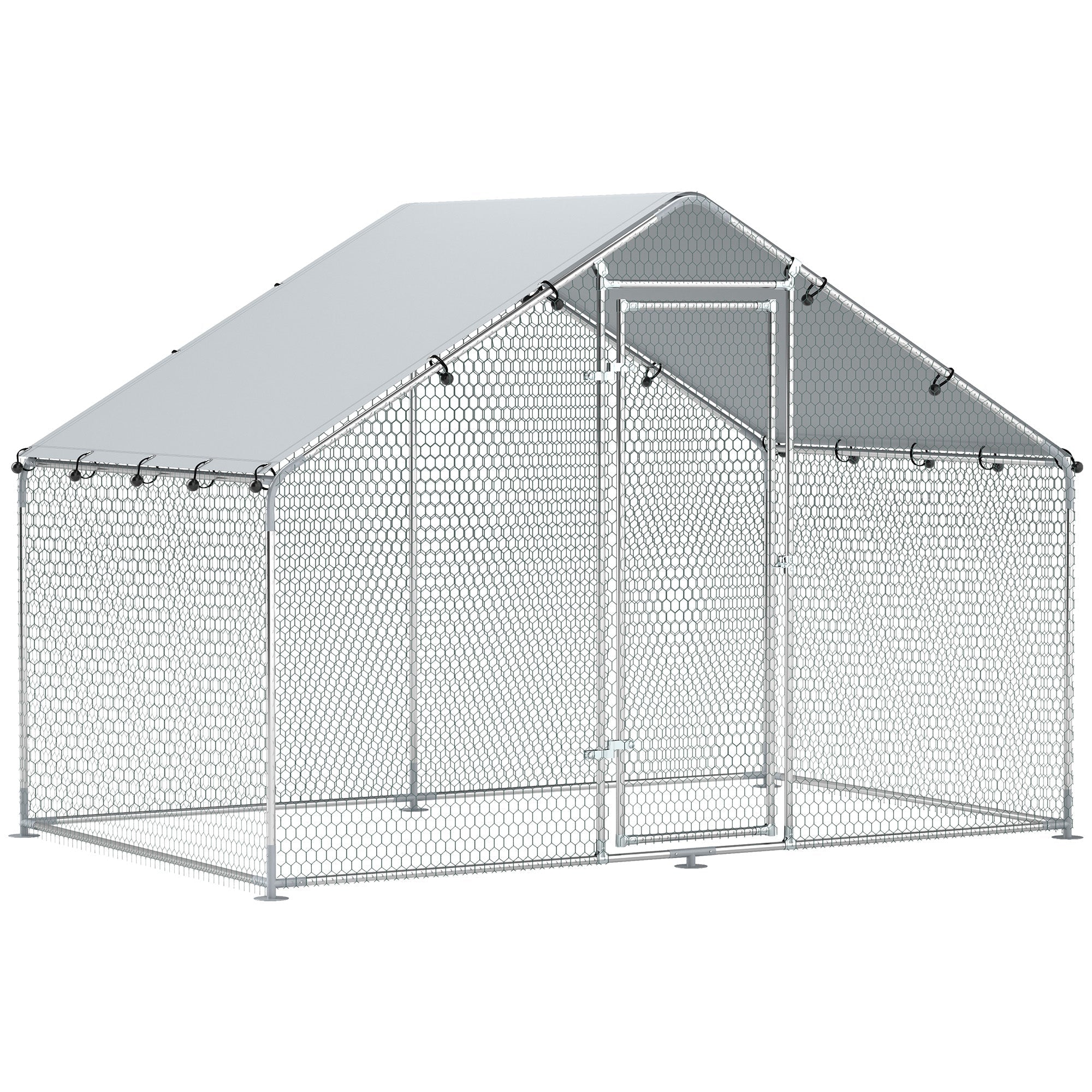 Chicken Coop Free-Range Enclosure, 3x1.7x1.9 m, Lock, Galvanized Steel, Silver