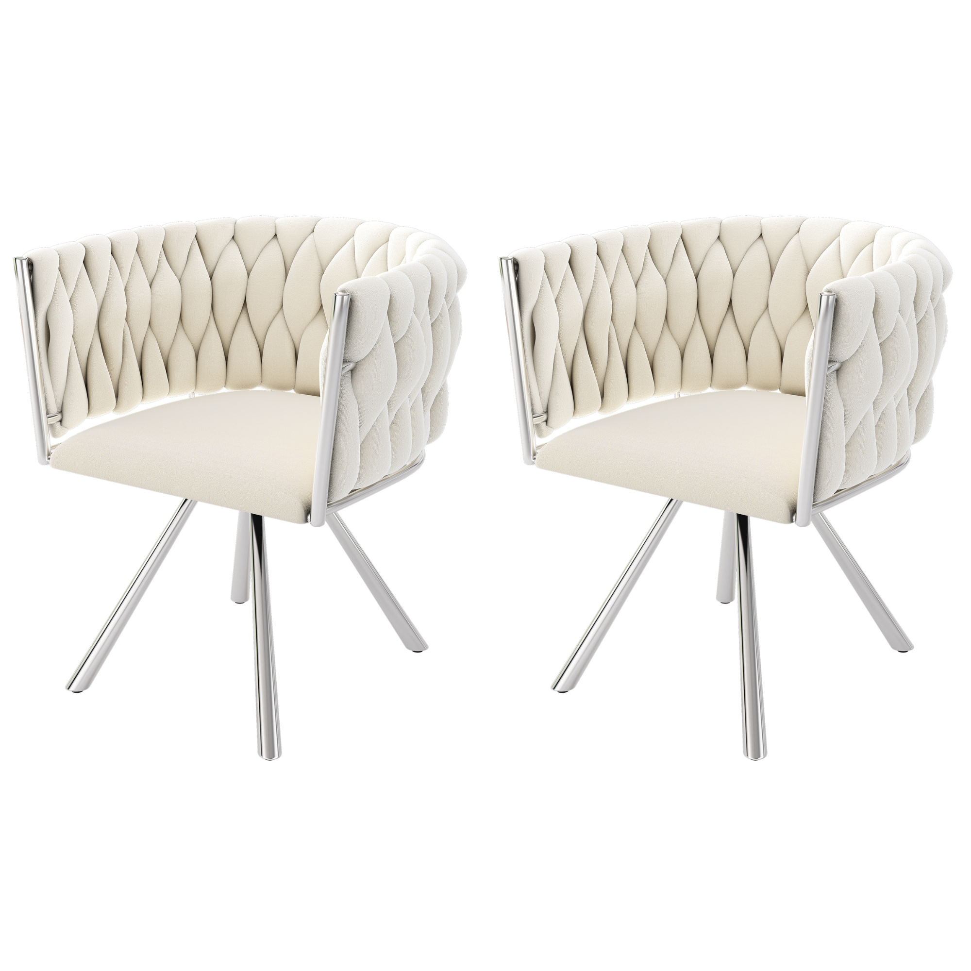 Velvet Dining Chair Set of 2 Swivel Metal Legs - Beige/Silver