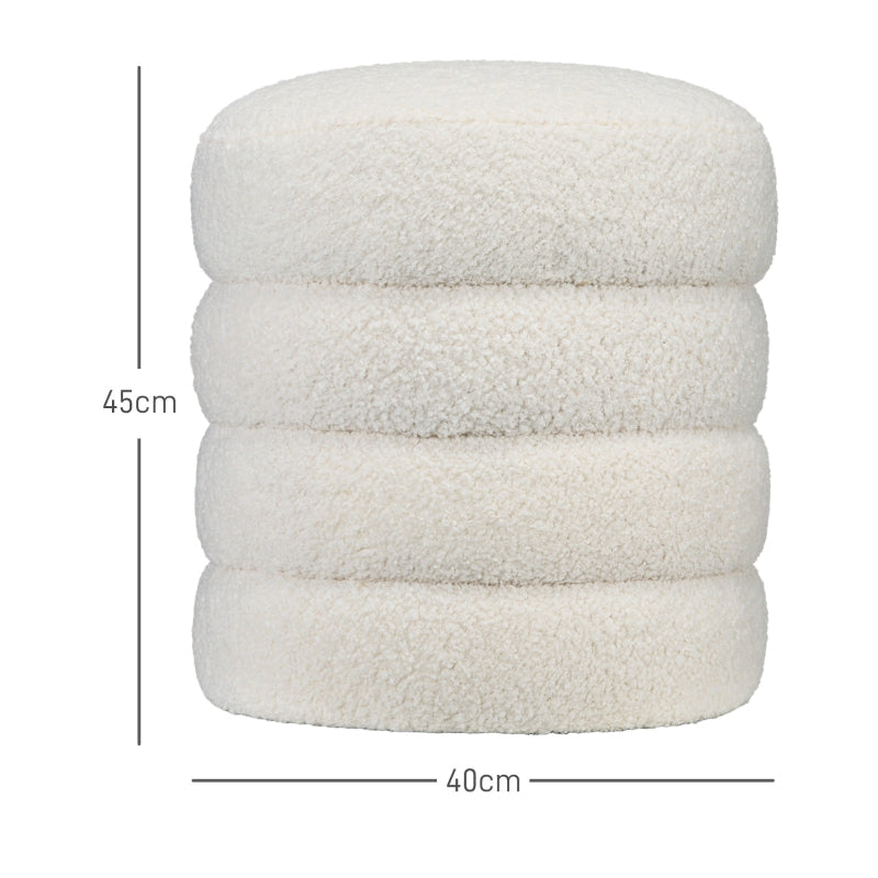 Stool footstool round upholstered with seat cushion cream white